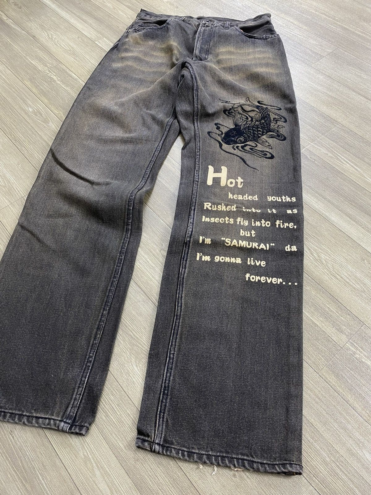 PPFM Vintage PPFM Sukajan Koi Fish Embroidery Samurai Style Jeans Size US 28 / EU 44 - 3 Thumbnail