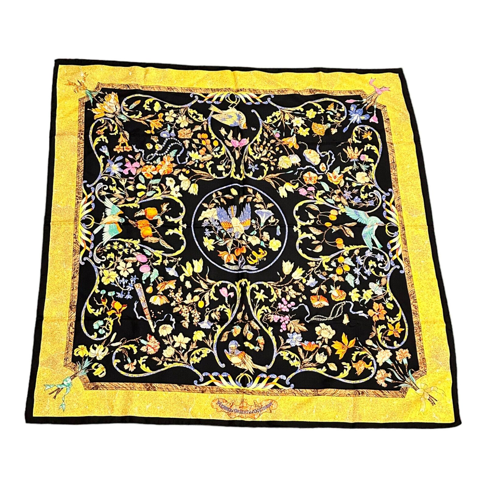 Carre Pierres d'Orient et d'Occident 90cm Yellow Silk Scarf