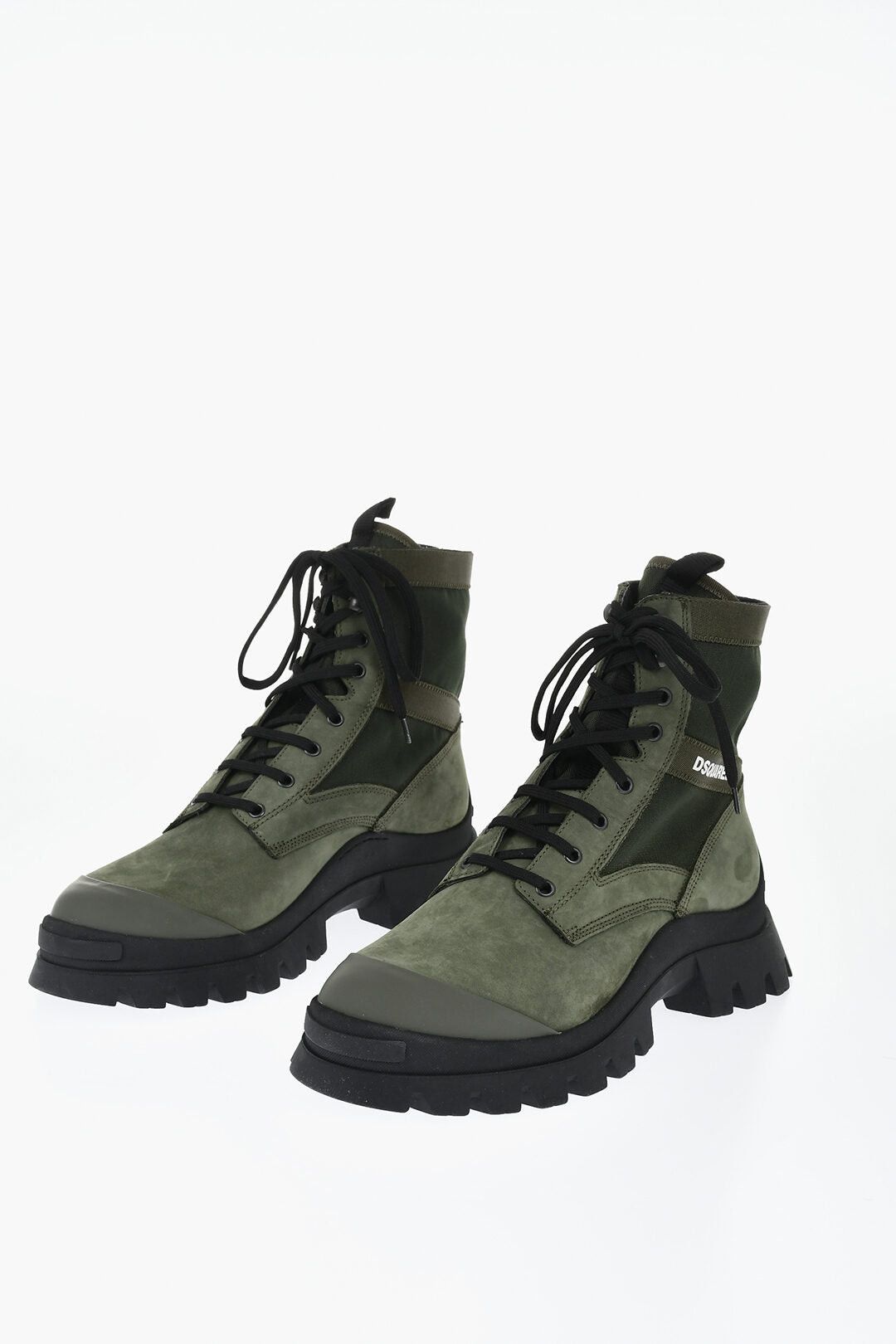 Leather and Nylon Combat Boots with Contrast Logo