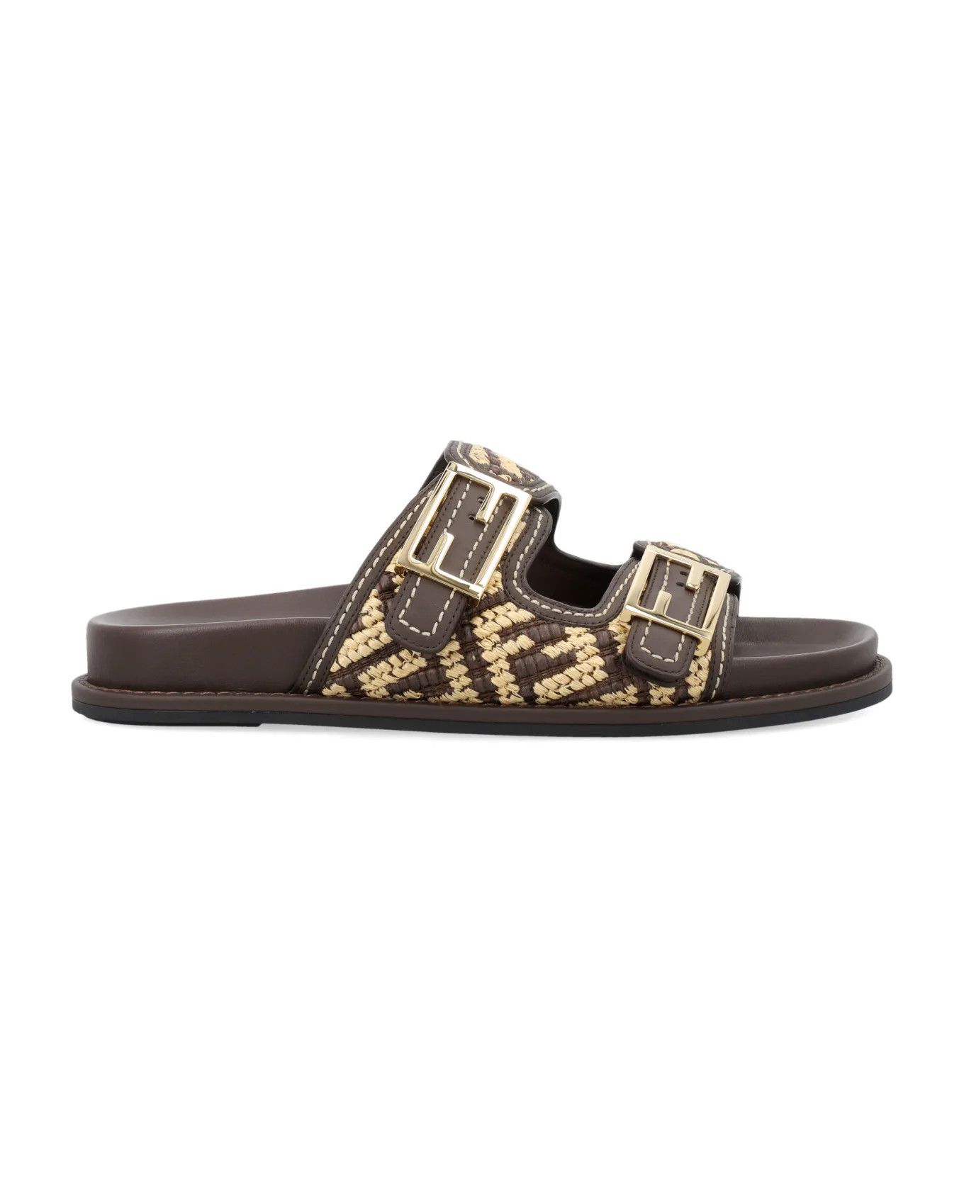 Fendi o1B3y1r0326 Feel Slippers in Brown/Beige Size US 11 / IT 41 - 1 Thumbnail