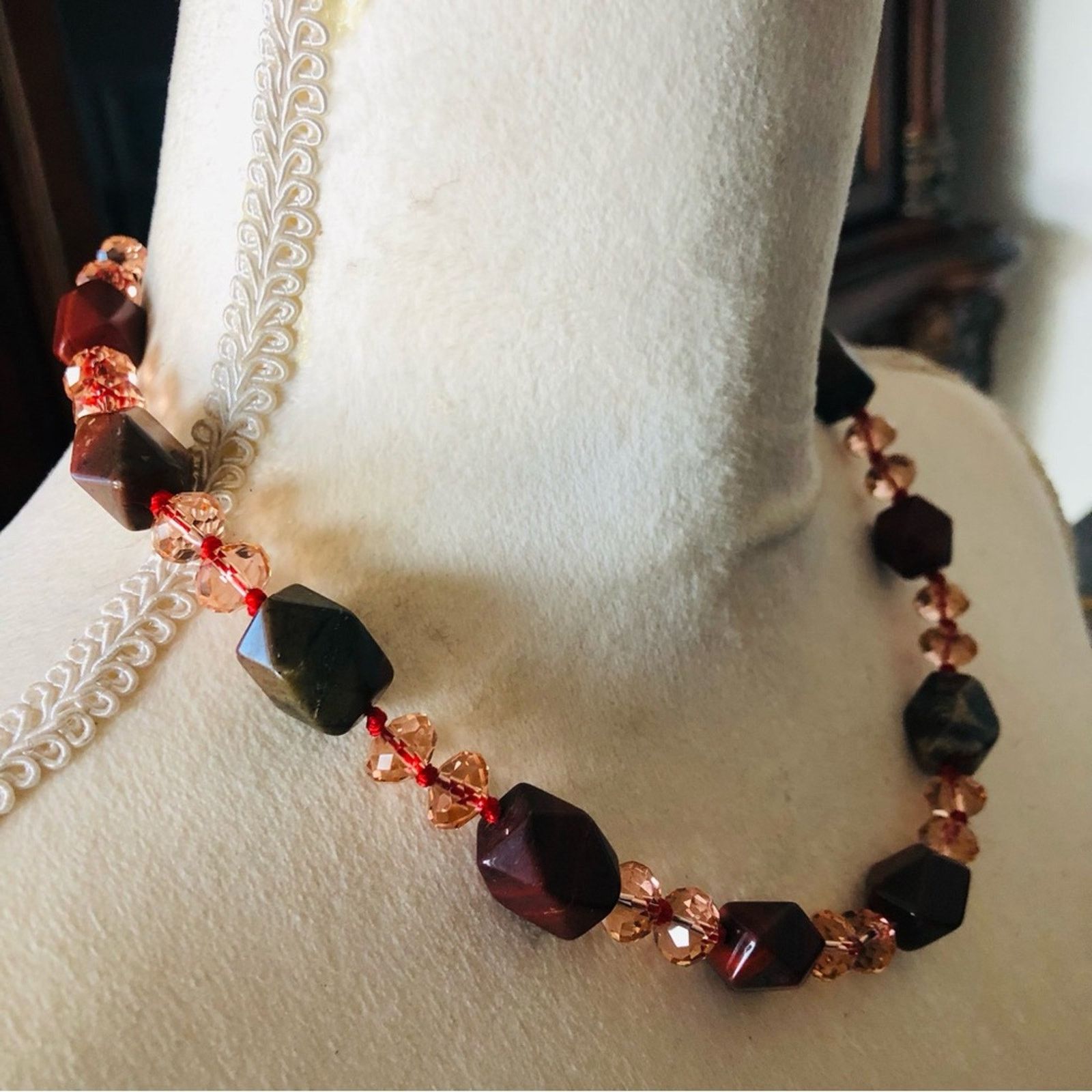 Handmade Handcrafted chunky genuine stone glass crystal necklace Size ONE SIZE - 3 Thumbnail