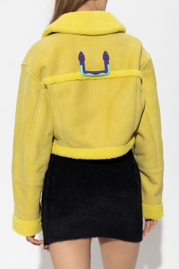 Off-White o1gr1nt1124 Shearling Crop Jacket in Yellow Size S / US 4 / IT 40 - 4 Thumbnail