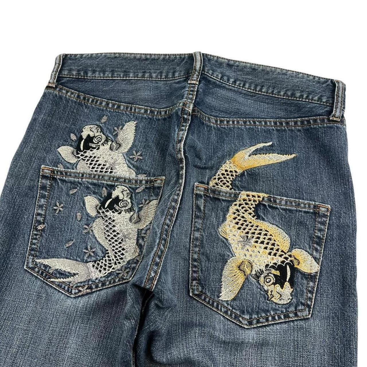 Japanese Brand Vintage Embroidered Koi Fish Japanese Denim Jeans - Waist 31 Size US 31 - 2 Thumbnail