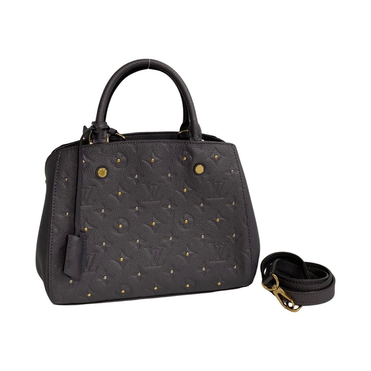 image of Louis Vuitton Montaigne Bb Monogram Empreinte Leather Handbag Gray in Black, Women's