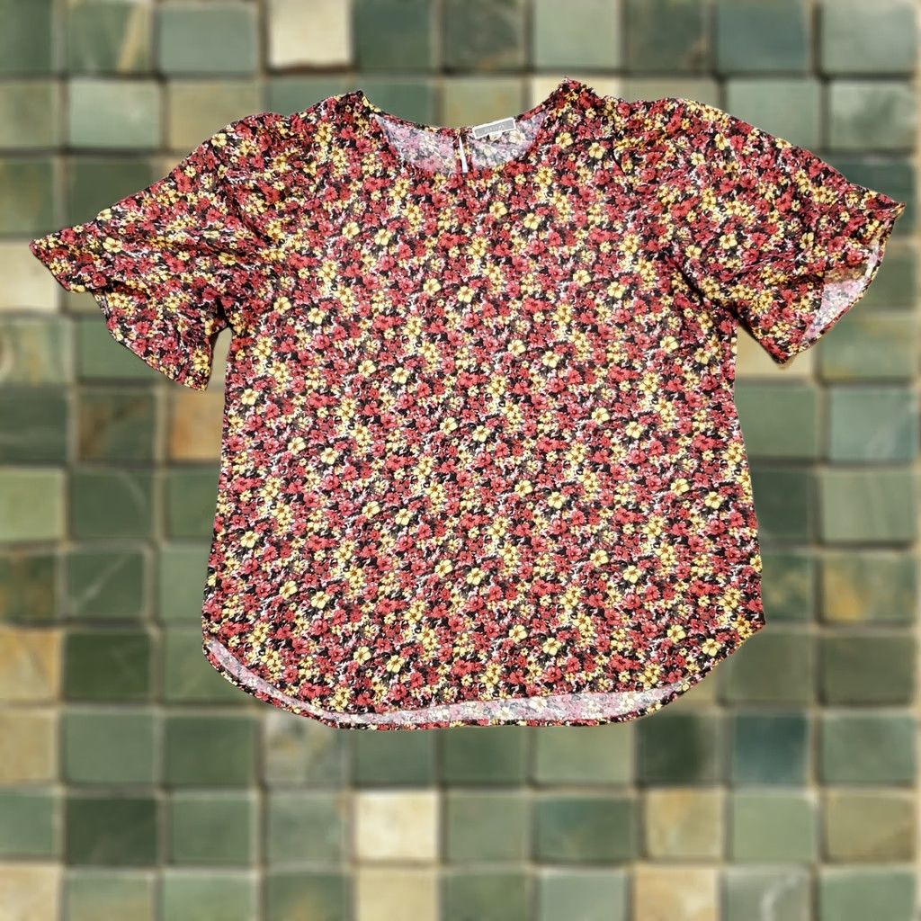 Anthropologie Anthropologie Pleione Blouse Womens XL Pink Rayon Short Ruffle Sleeve Size XL / US 12-14 / IT 48-50 - 1 Thumbnail