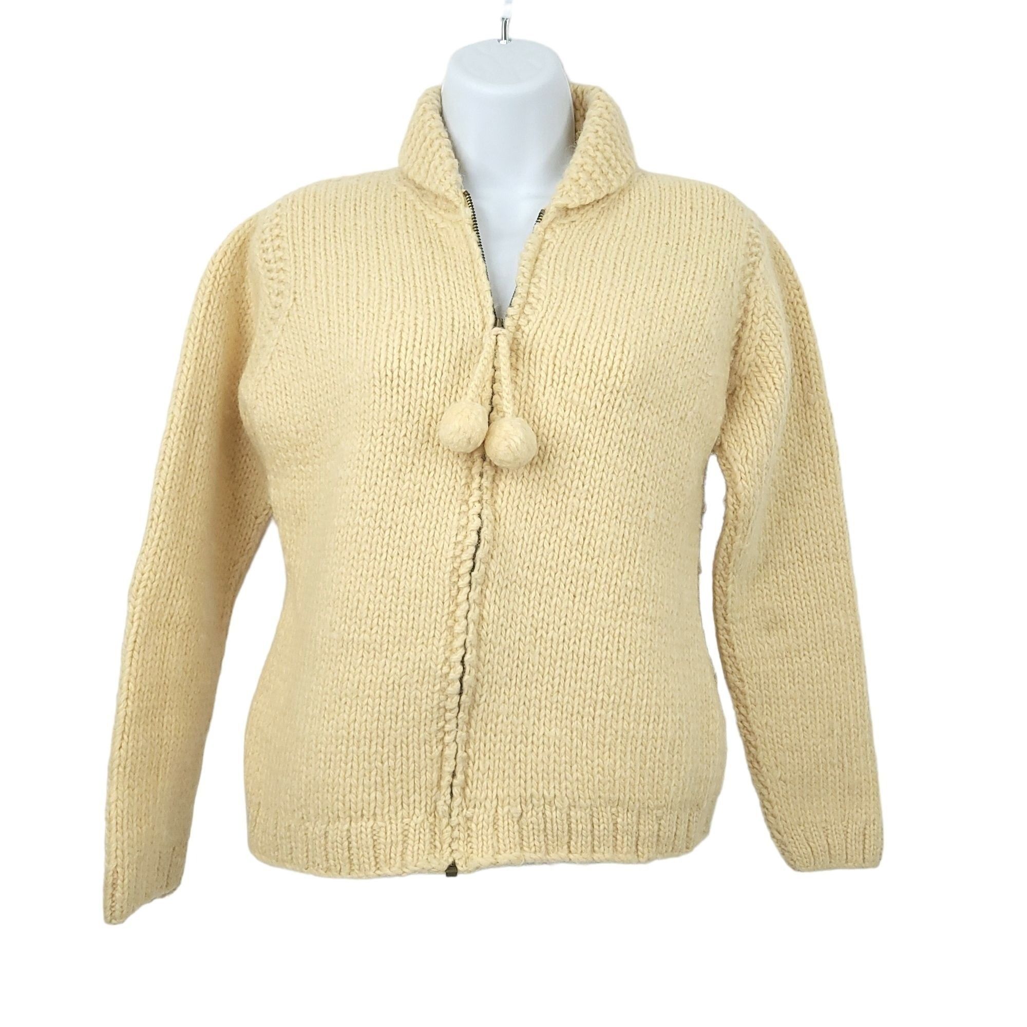 J.Crew J.Crew Full Zip Sweater Womens S Cream Knit Wool Pom Pom Size S / US 4 / IT 40 - 1 Thumbnail