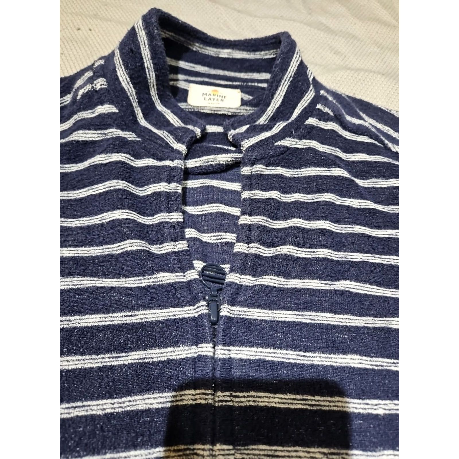 Marine Layer VINTAGE Marine Layer Shirt Romper Womens Medium Blue Stripe Drawstring Zip One Piece Size 32" / US 10 / IT 46 - 6 Thumbnail