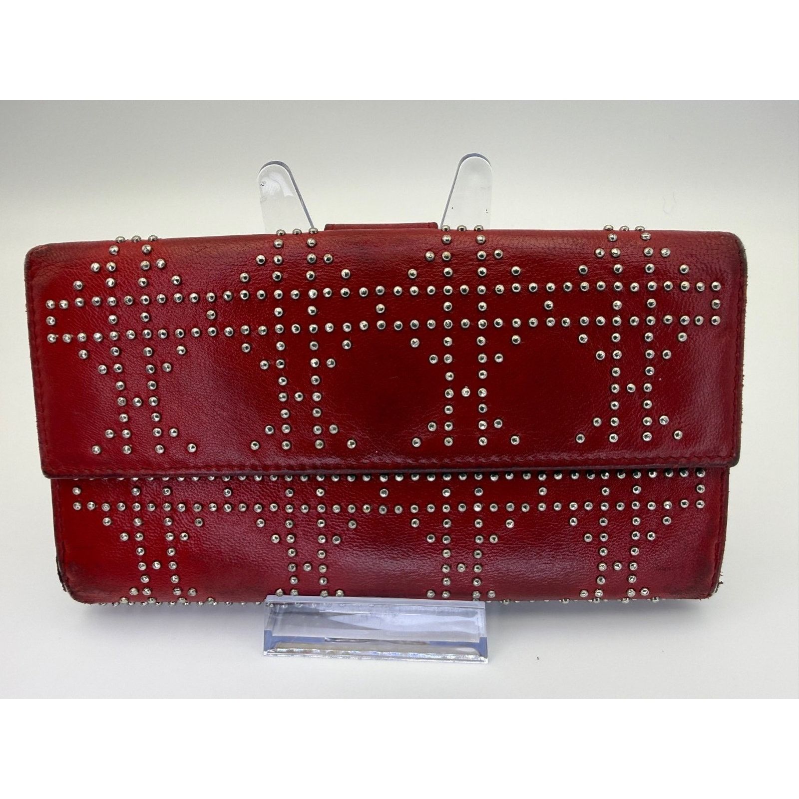 Dior Christian Dior Lady Dior Red Wallet Cannage Studded Lambskin Size ONE SIZE - 1 Thumbnail