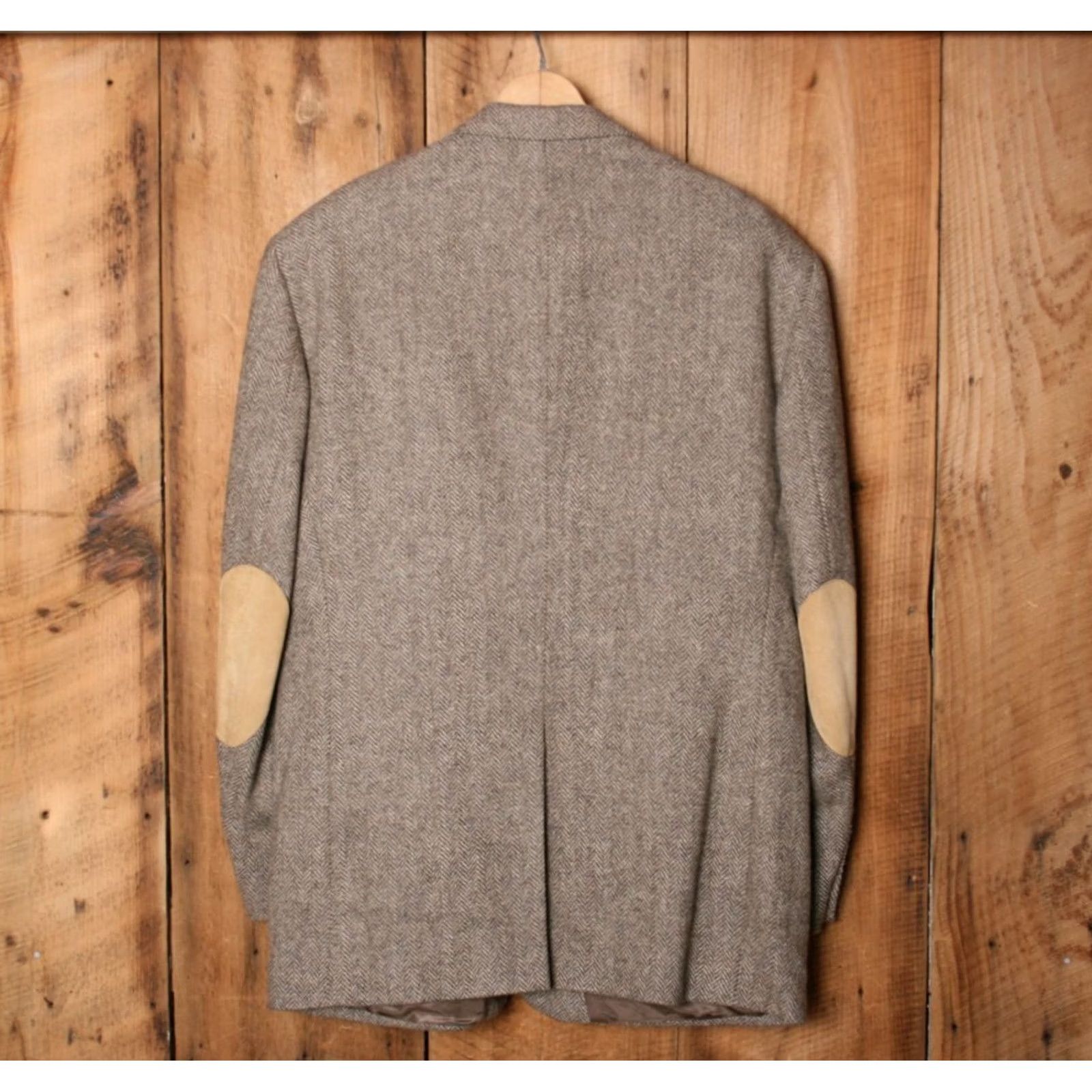 Stafford STAFFORD Brown Herringbone Tweed Wool Sport Coat w/Leather Elbow Patches Sz. 44R Size US S / EU 44-46 / 1 - 7 Thumbnail