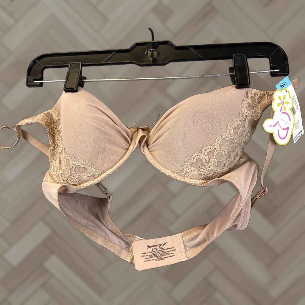 Vintage Jasmine & Ginger Bra Plunge Underwire Lined NWT 36C, 38C, 32-5 Animal Print Lace Tan Womens Cup C Size ONE SIZE - 1 Thumbnail