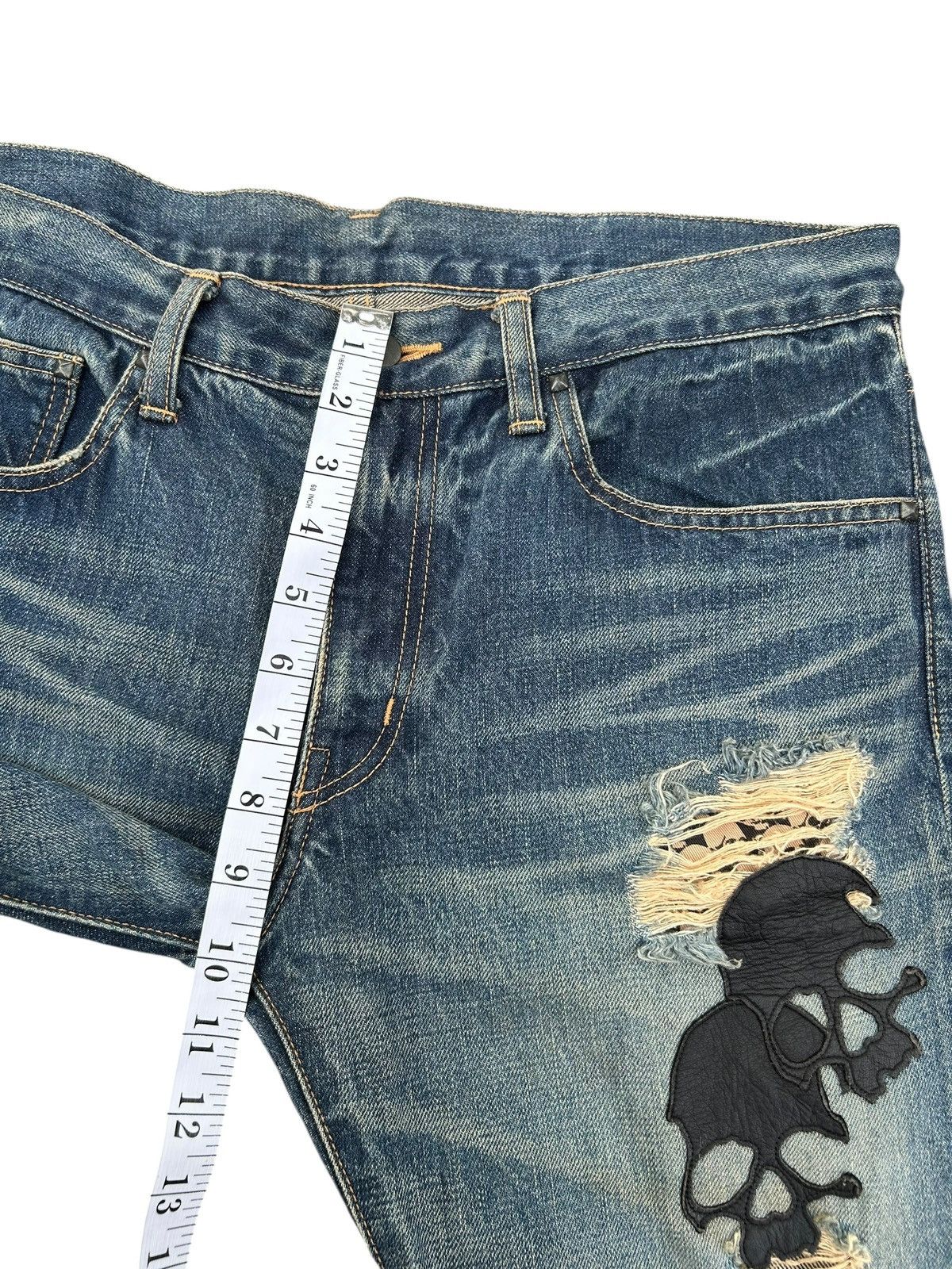Kapital Flare Skull Stud Muffin Japanese Punk Distressed Denim Jeans Size US 35 - 17 Thumbnail