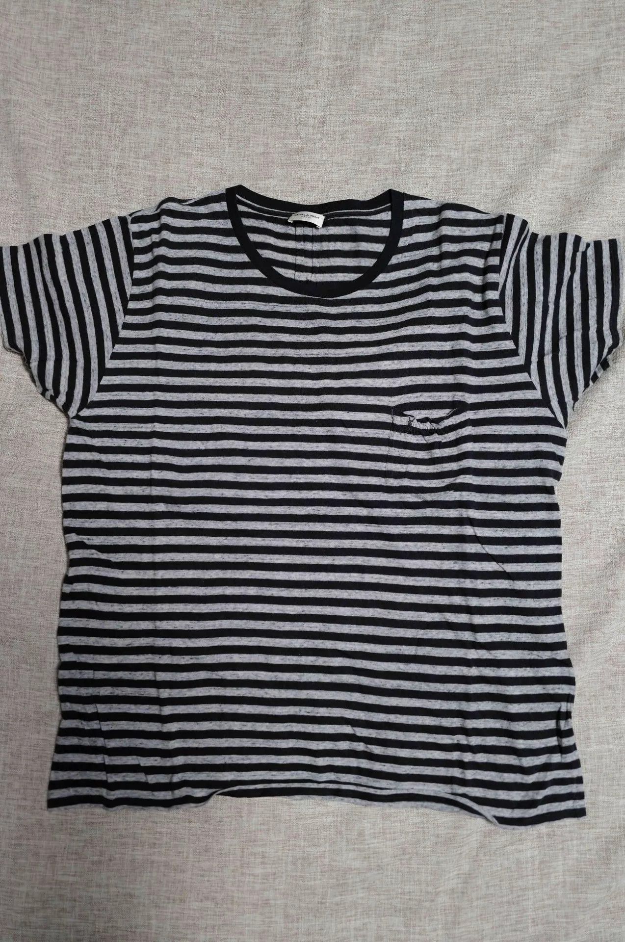 Saint Laurent Paris SLP 13AW Black & Gray Stripe Wool Blend Pocket Tee Size US XL / EU 56 / 4 - 1 Thumbnail