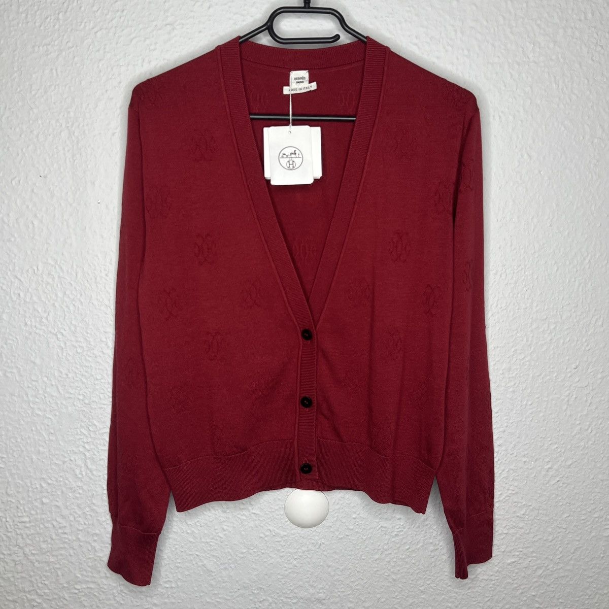 Hermes Cardigan Sweater Knitwear Print Burgundy