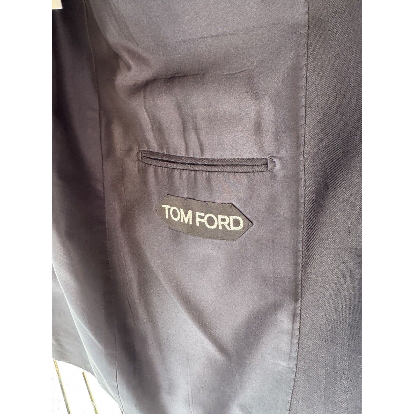 Tom Ford Tom Ford Navy Herringbone Suit Jacket Silk Wool 54/44 Notch Size 44R - 6 Thumbnail