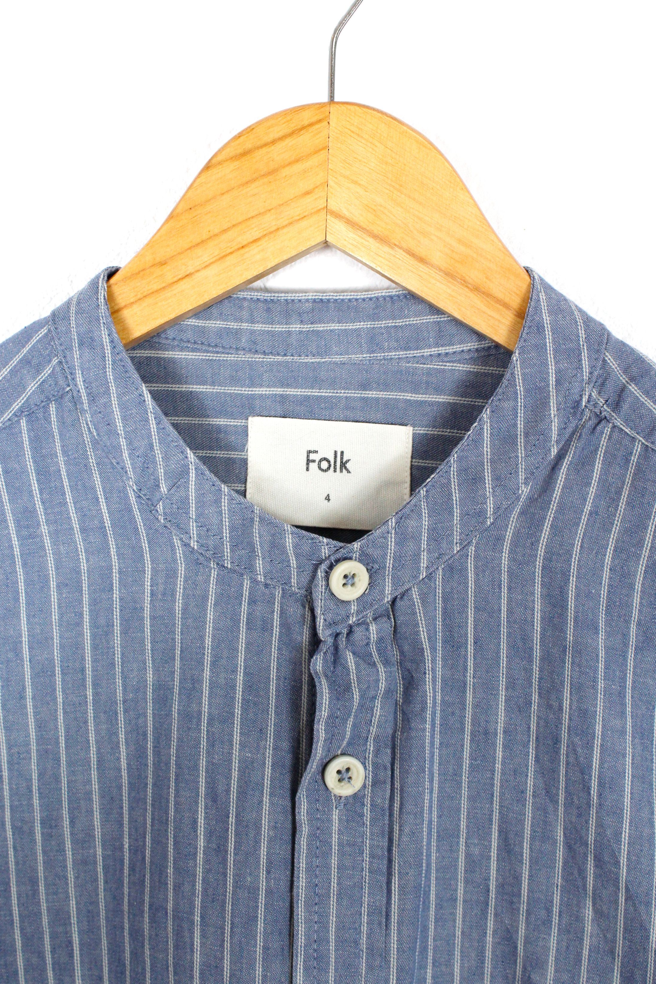 Folk Folk Striped Linen Band Collar Shirt Heritage Size US M / EU 48-50 / 2 - 3 Thumbnail