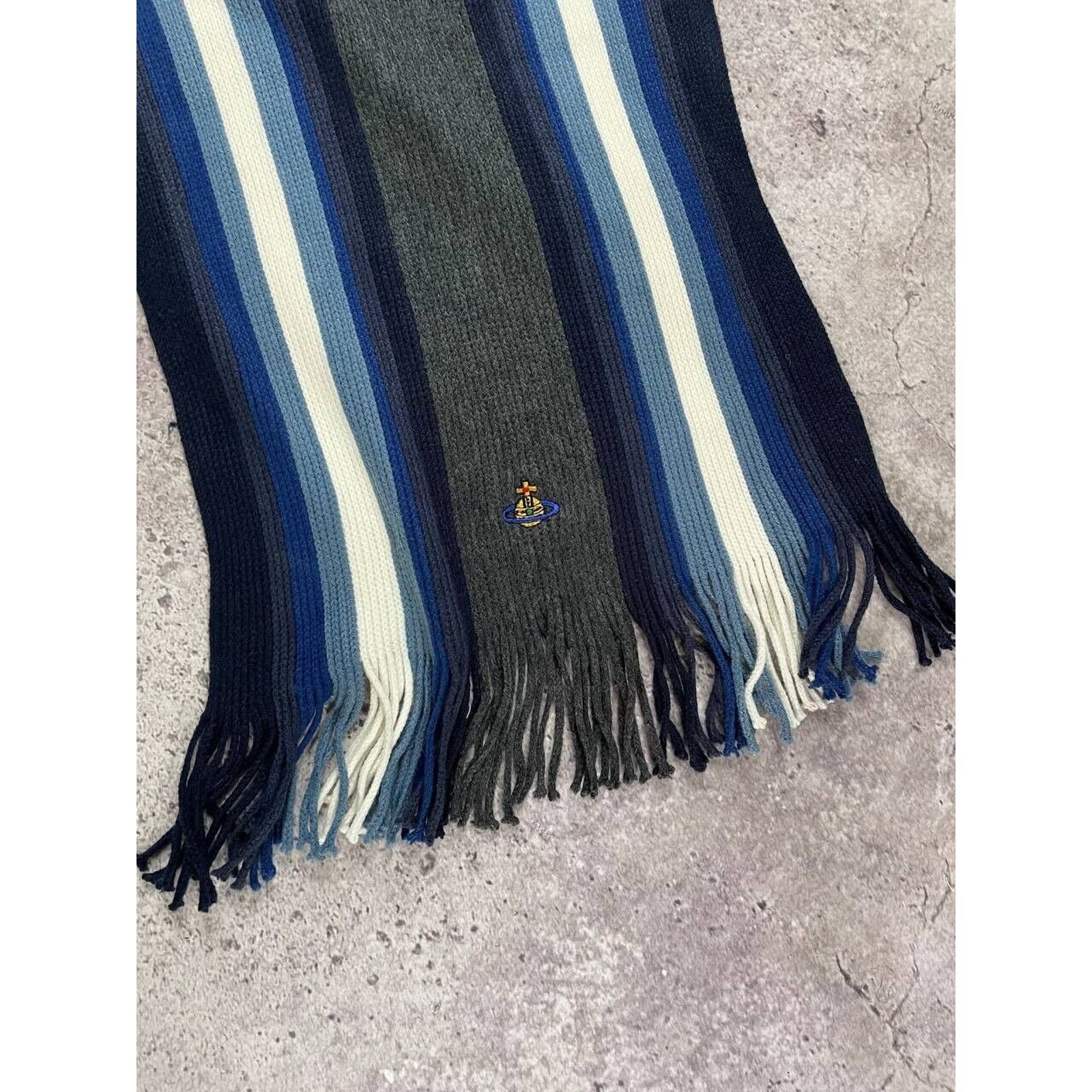 Vintage × Vivienne Westwood Vivienne Westwood Striped Scarf Navy Green Blue Wool Unisex Size ONE SIZE - 8 Thumbnail