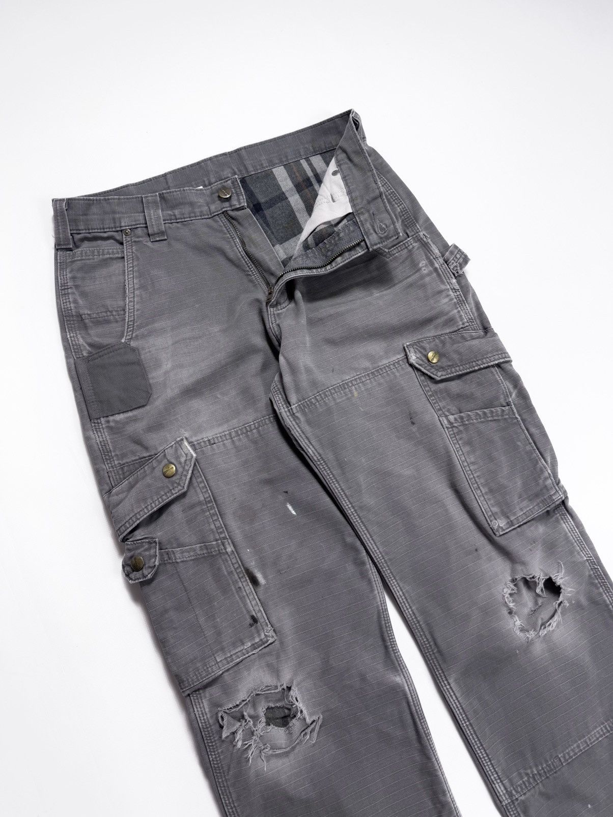 Carhartt Vintage Carhartt Flannel Double Knee Cargo Work Pants Size US 31 - 1 Thumbnail