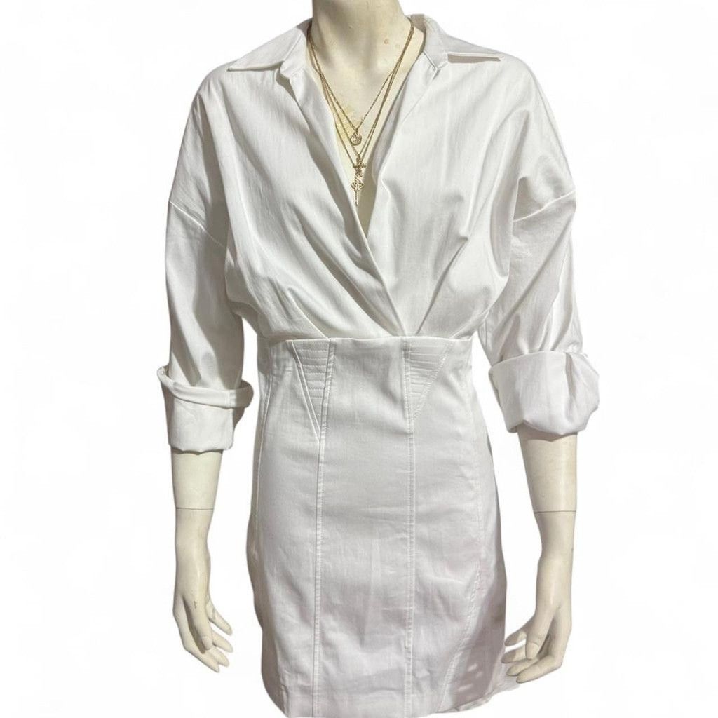 Zara NWT White Zara long sleeve shirt dress one piece dress Size S / US 4 / IT 40 - 2 Thumbnail