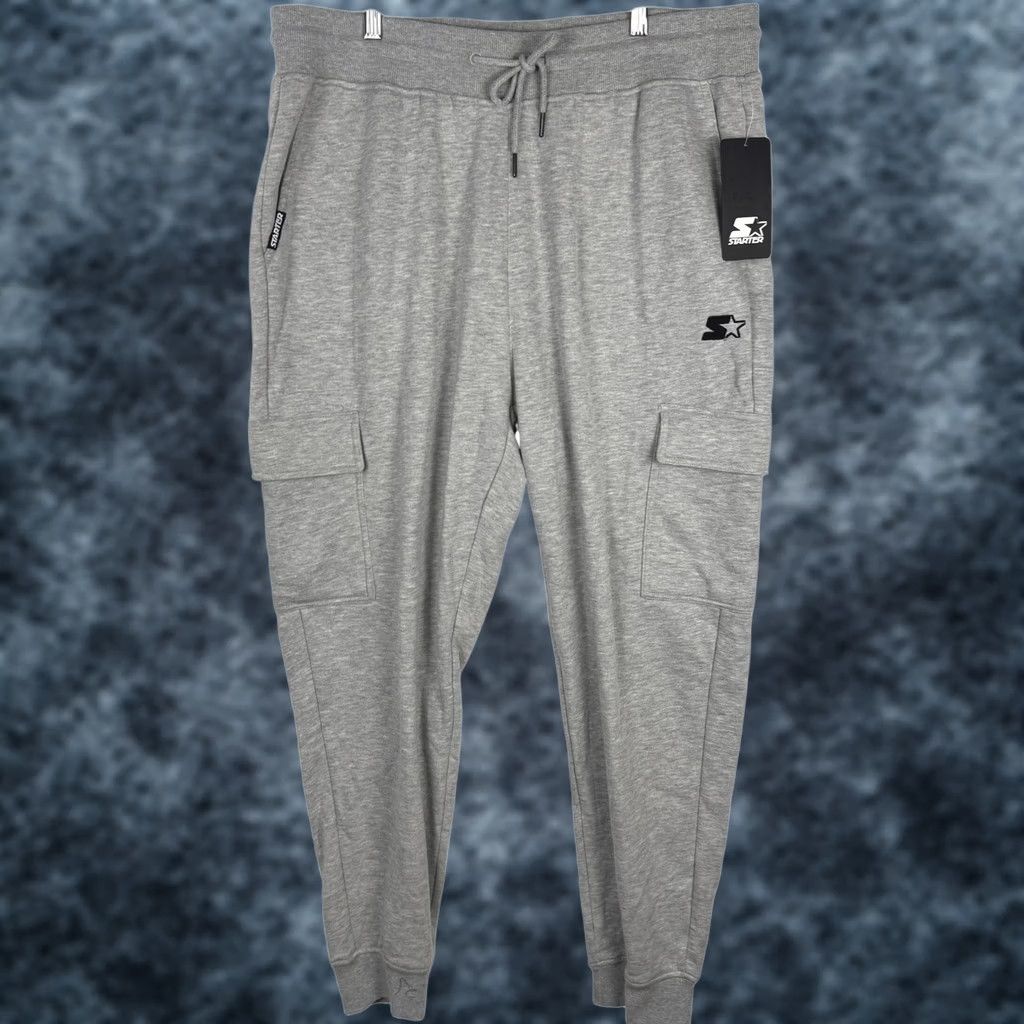 Starter Starter Mens Embroidered Fleece Cargo Jogger Heather Gray XXL 6CYG0858 NEW Size US 39 - 1 Thumbnail