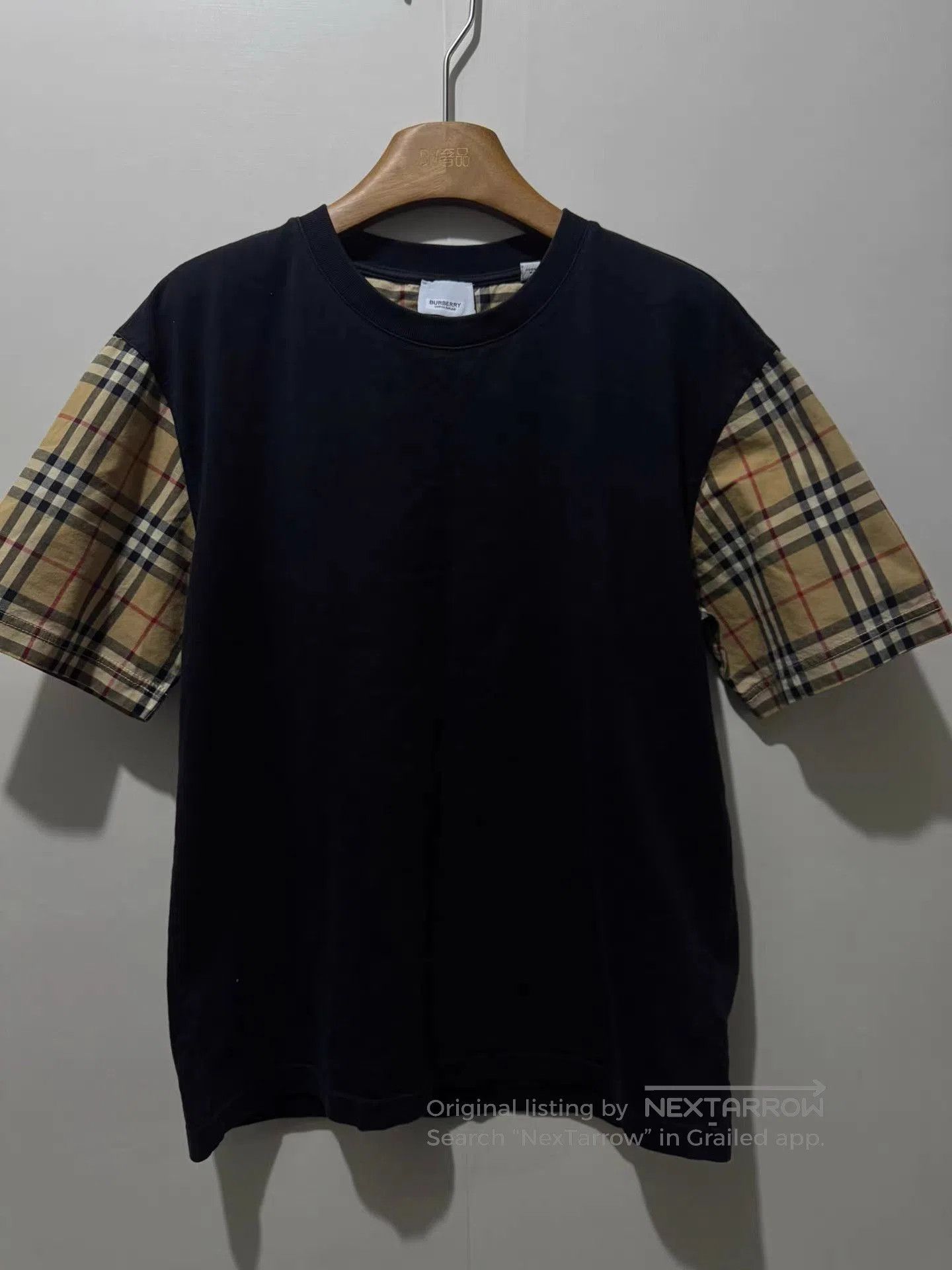 Burberry Black Short Sleeve Shirt with Plaid Sleeves. Size US M / EU 48-50 / 2 - 1 Thumbnail