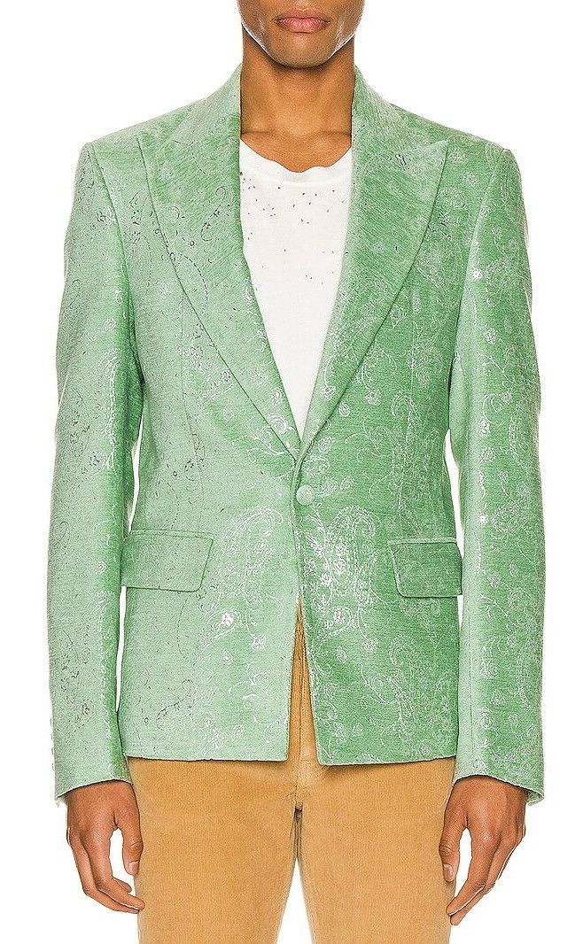 Amiri AMIRI PALE LIME VELVET JACQUARD PAISLEY LUREX TUXEDO JACKET Size 50R - 13 Thumbnail