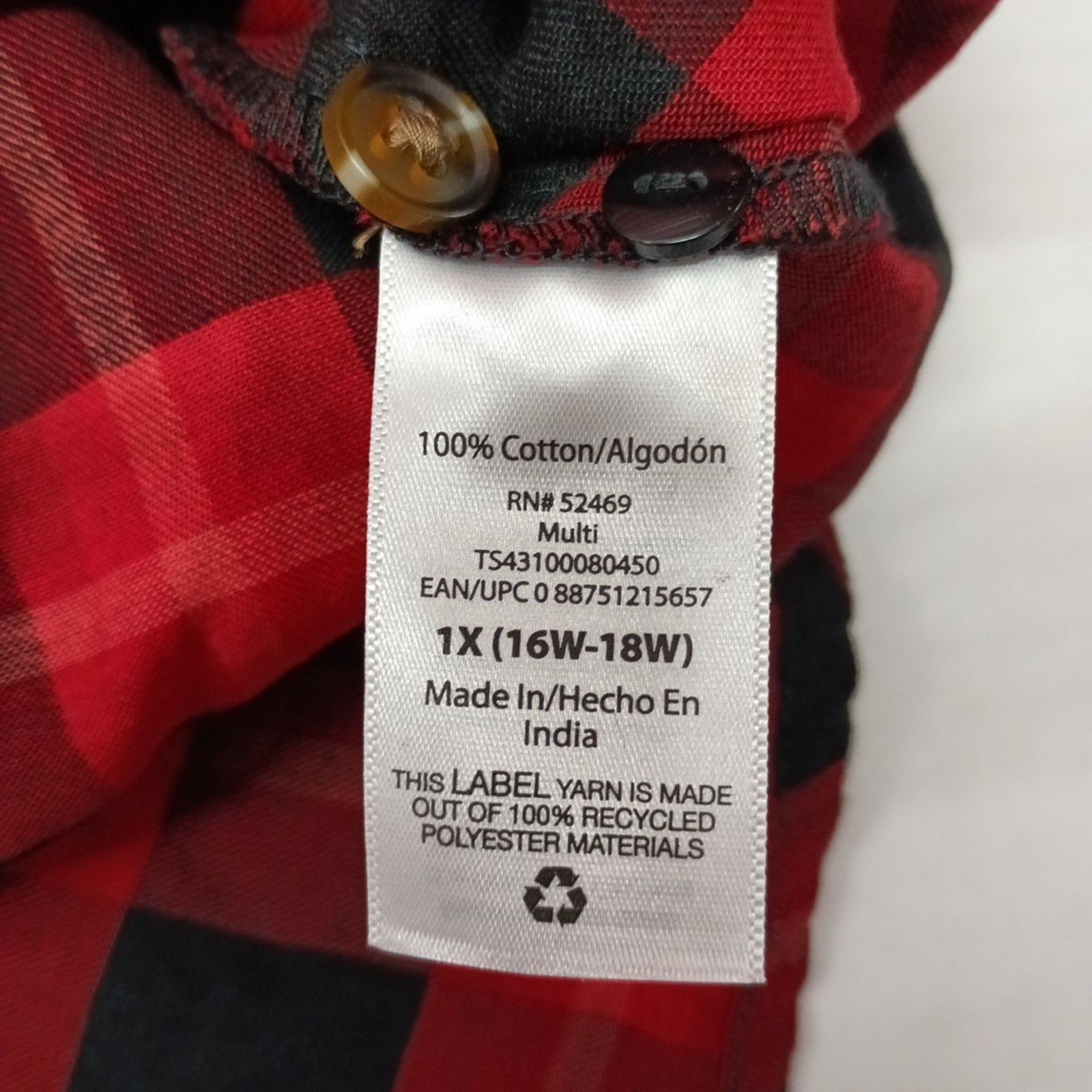 Other Terra & Sky Shirt Women's 1X (16W-18W) Red Black Plaid Size XL / US 12-14 / IT 48-50 - 7 Thumbnail