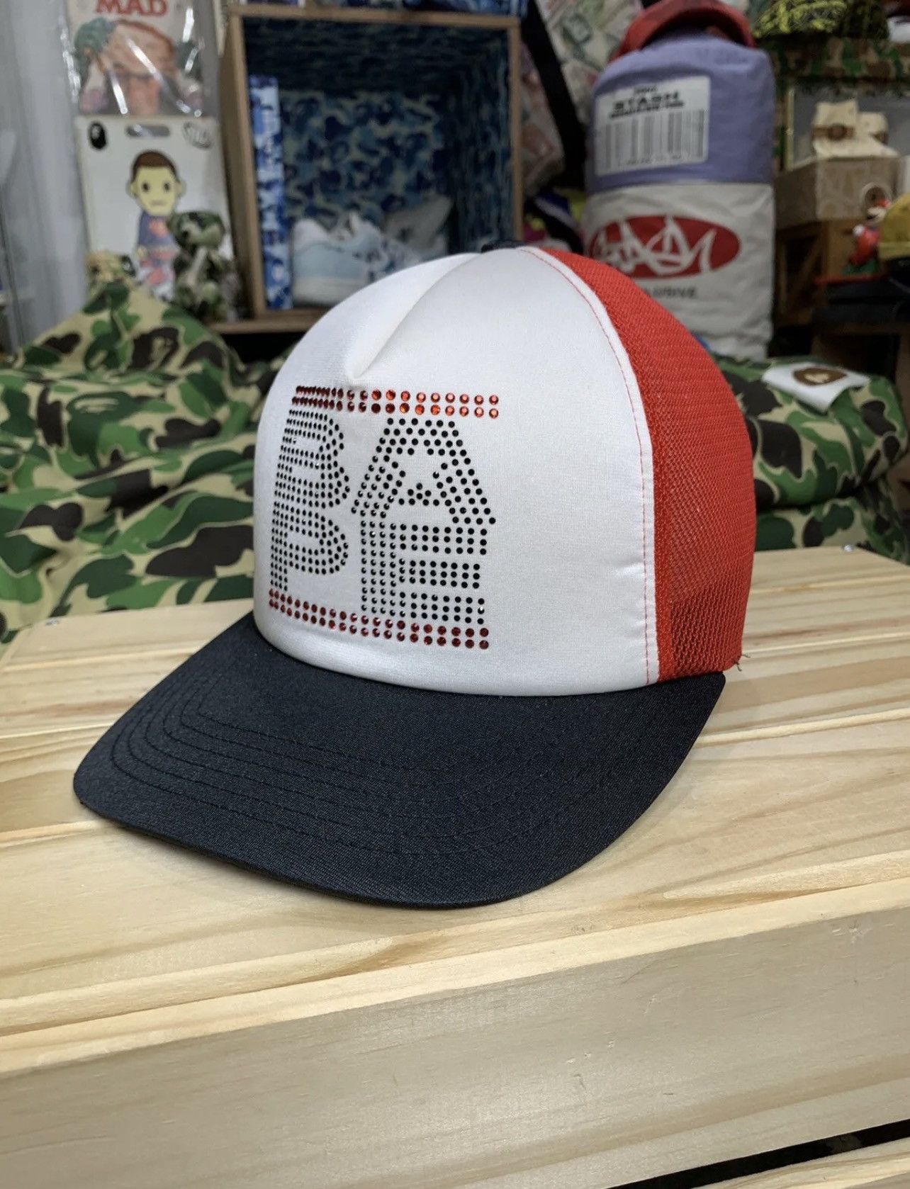 image of Og A Bathing Ape Bape Sta Swarovski Black/red Trucker Hat, Men's