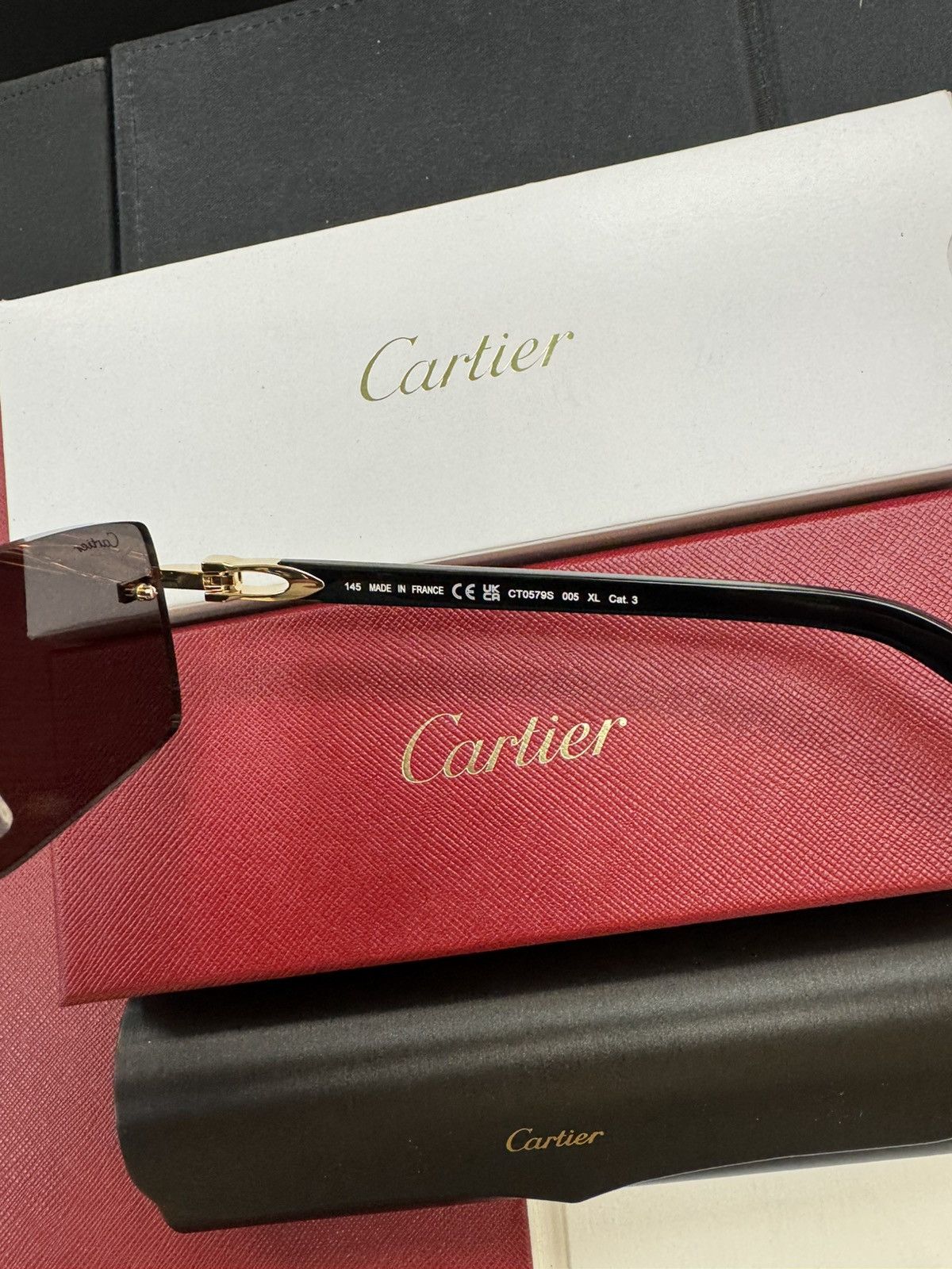Cartier RARE Cartier Black Acetate Sunglasses Platinum Rimless C Size ONE SIZE - 3 Thumbnail