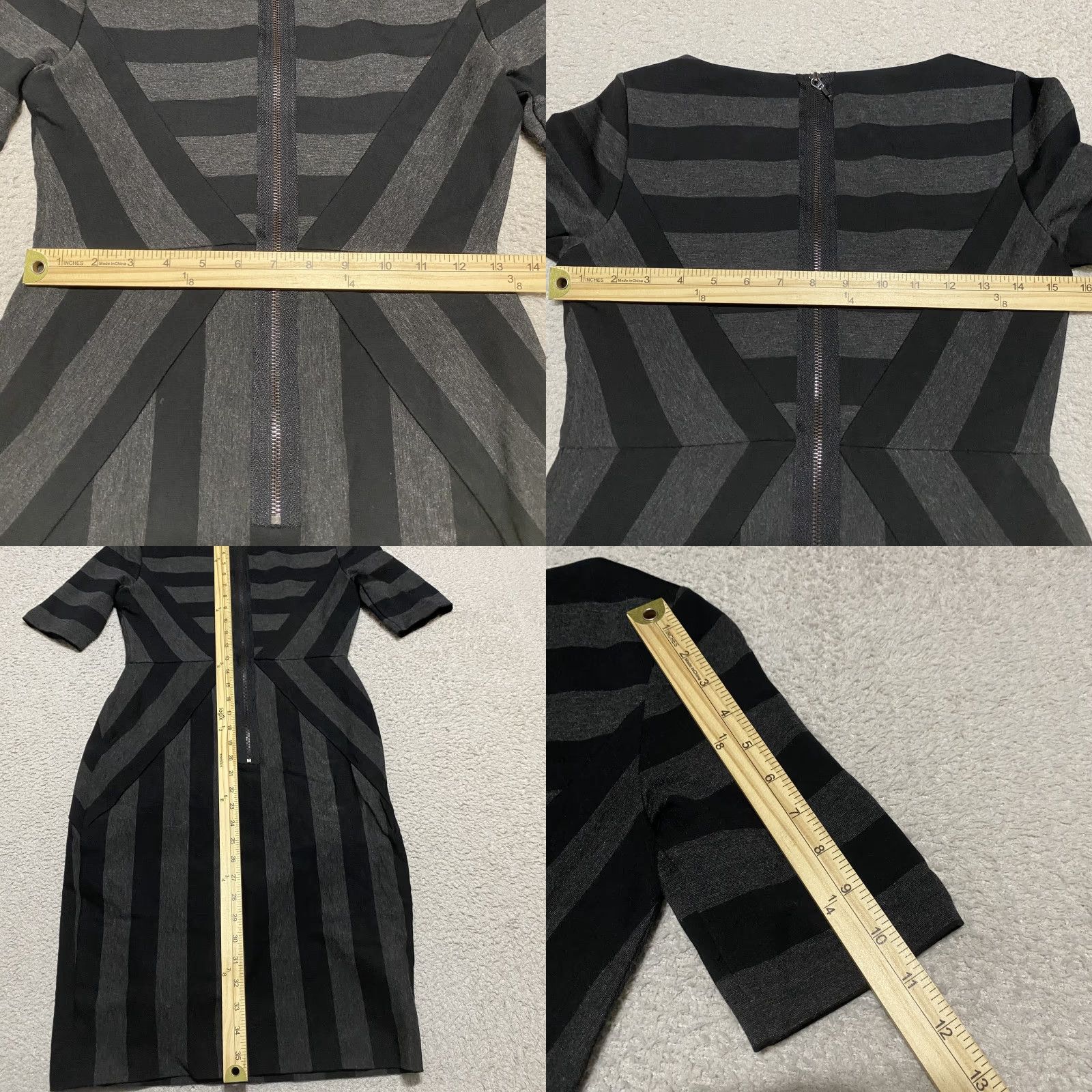 Vintage Maeve Dress Womens 6 Black Gray Striped Short Sleeve Midi Sheath Classic Stretch Size 28" / US 6 / IT 42 - 8 Thumbnail
