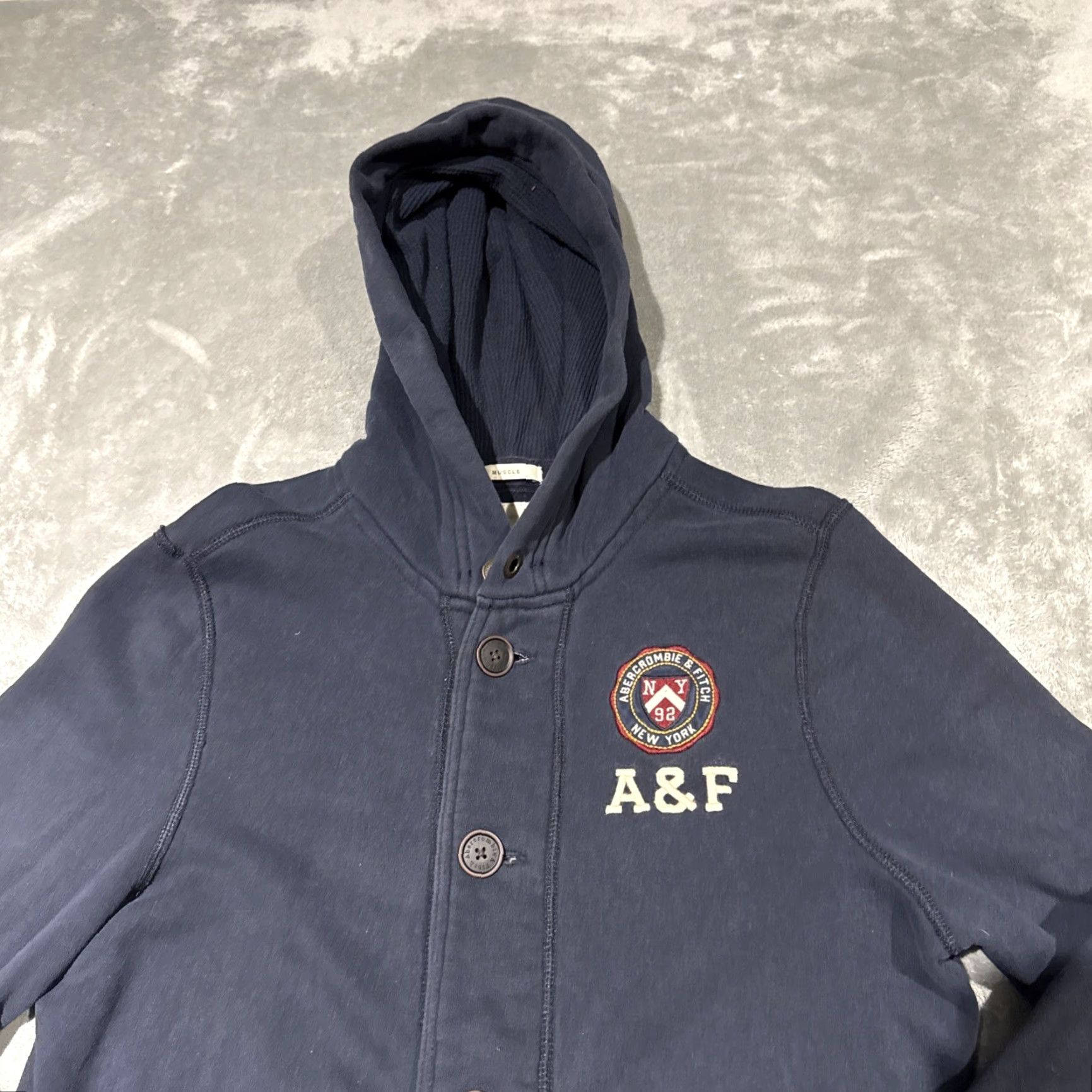 Abercrombie & Fitch Abercrombie & Fitch Sweatshirt Hoodie Mens Large Blue Button Up Cardigan Hooded Muscle Heavy Logo Size US L / EU 52-54 / 3 - 2 Thumbnail