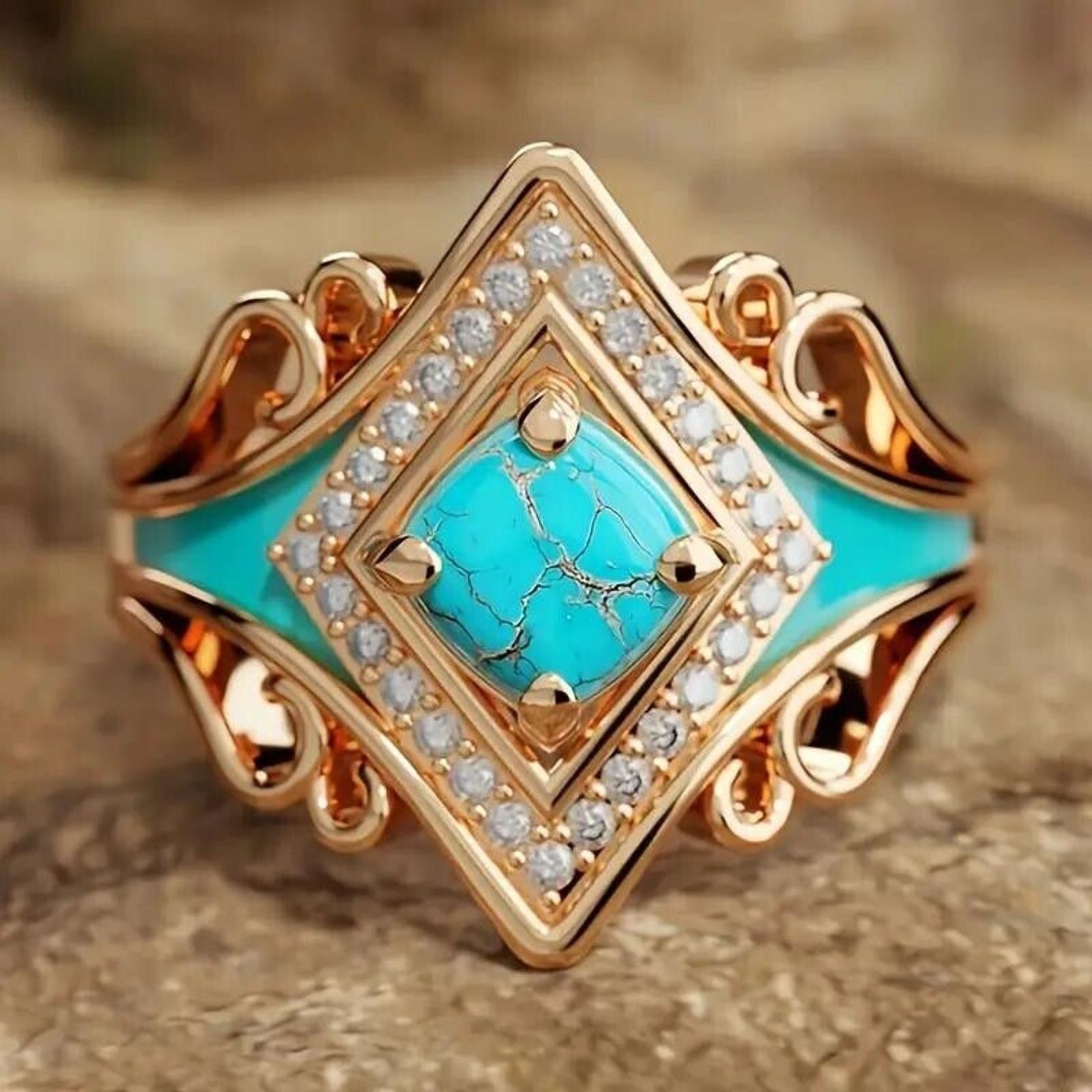 Other Women's Faux Turquoise Zirconia Bohemian Ring • Sz 7.25 Size ONE SIZE - 2 Thumbnail