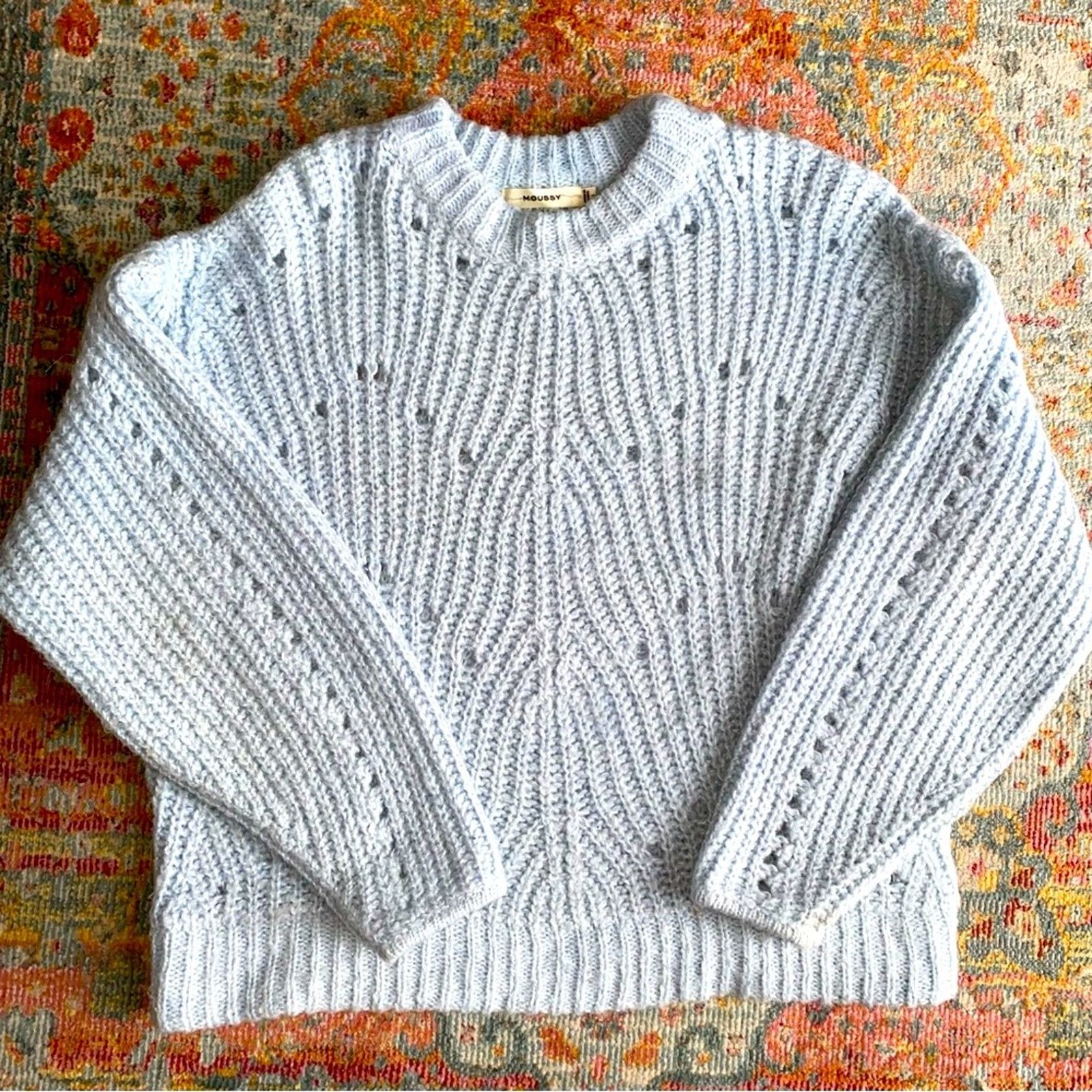 MOUSSY MOUSSY $320 Pale Blue Eyelet Volume Sleeve Sweater sz 1 Sm Size S / US 4 / IT 40 - 2 Thumbnail