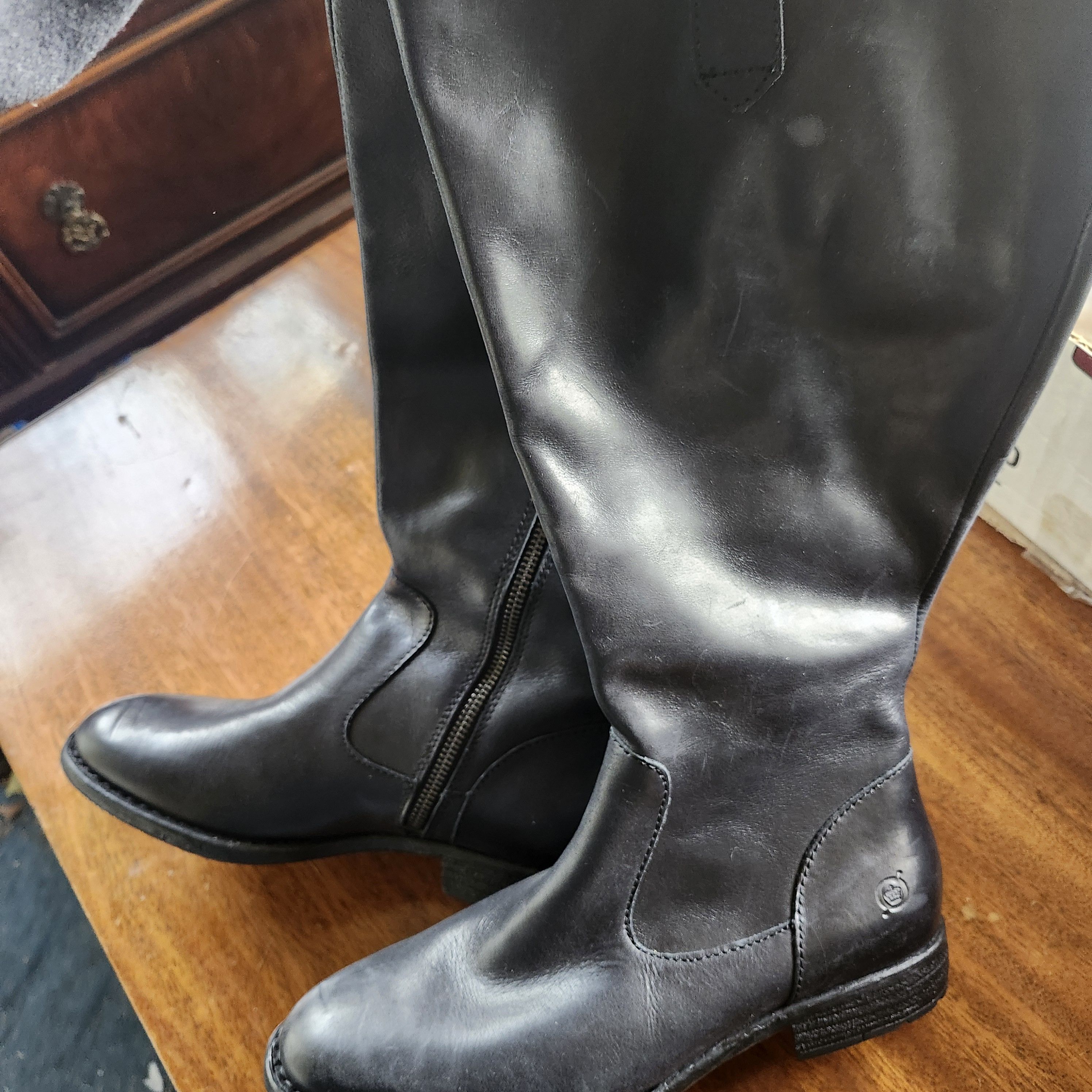 Born Born Womens Black Leather Riding Boots Zip Closure Size 7.5 Size US 7.5 / IT 37.5 - 1 Thumbnail