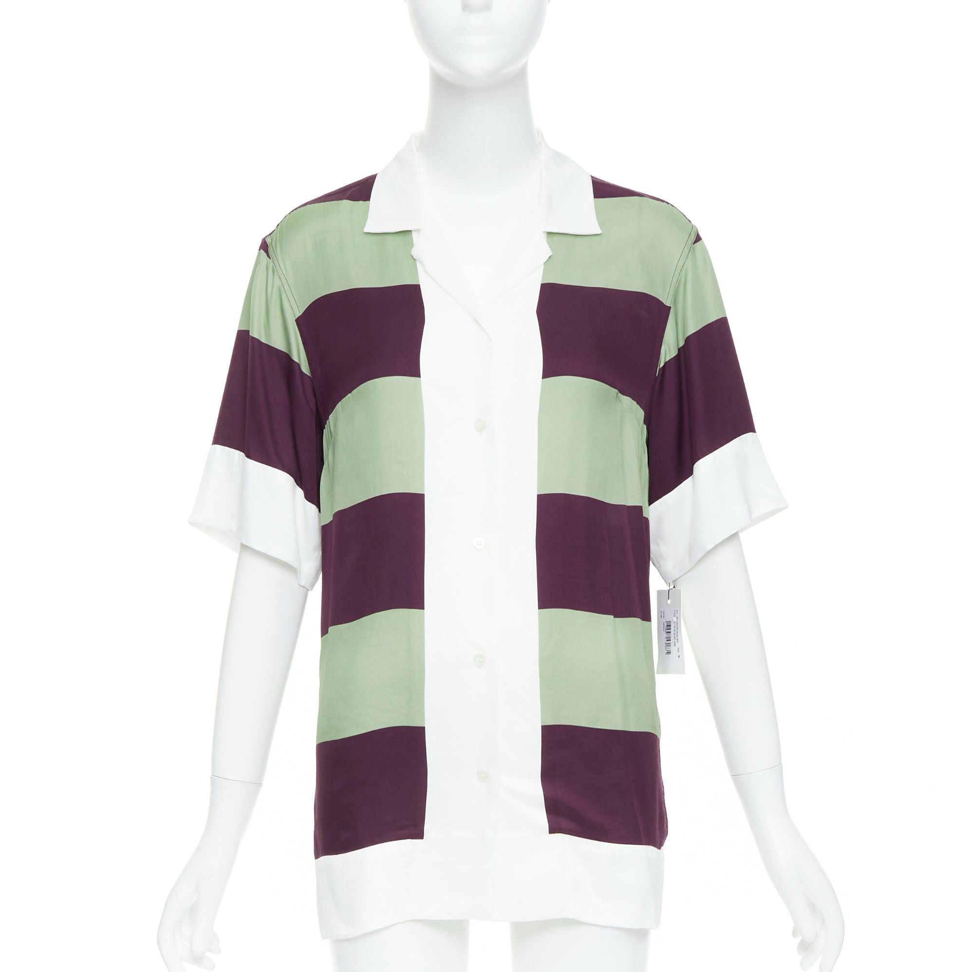 Dries Van Noten DRIES VAN NOTEN Clive 8142 green purple striped bowling shirt FR34 XS Size XS / US 0-2 / IT 36-38 - 1 Thumbnail