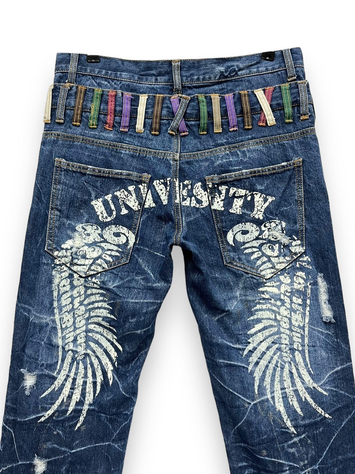 Fragment Design NYLAUS Punk Double Waist Brilliant Blue Silver Splash Denim Size US 31 - 10 Thumbnail