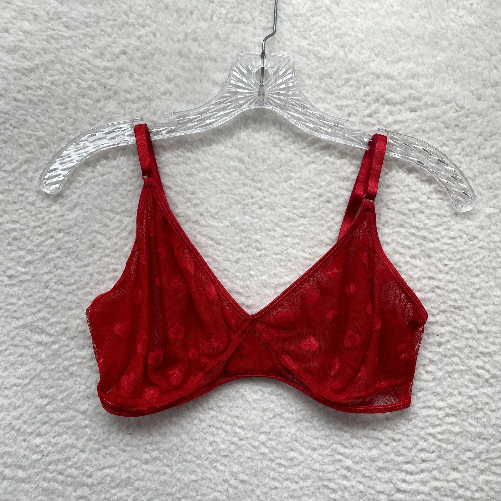Vintage Just Sexy Lingerie Red Sheer Mesh Hearts Underwire Valentine Lingerie Bra L Grailed