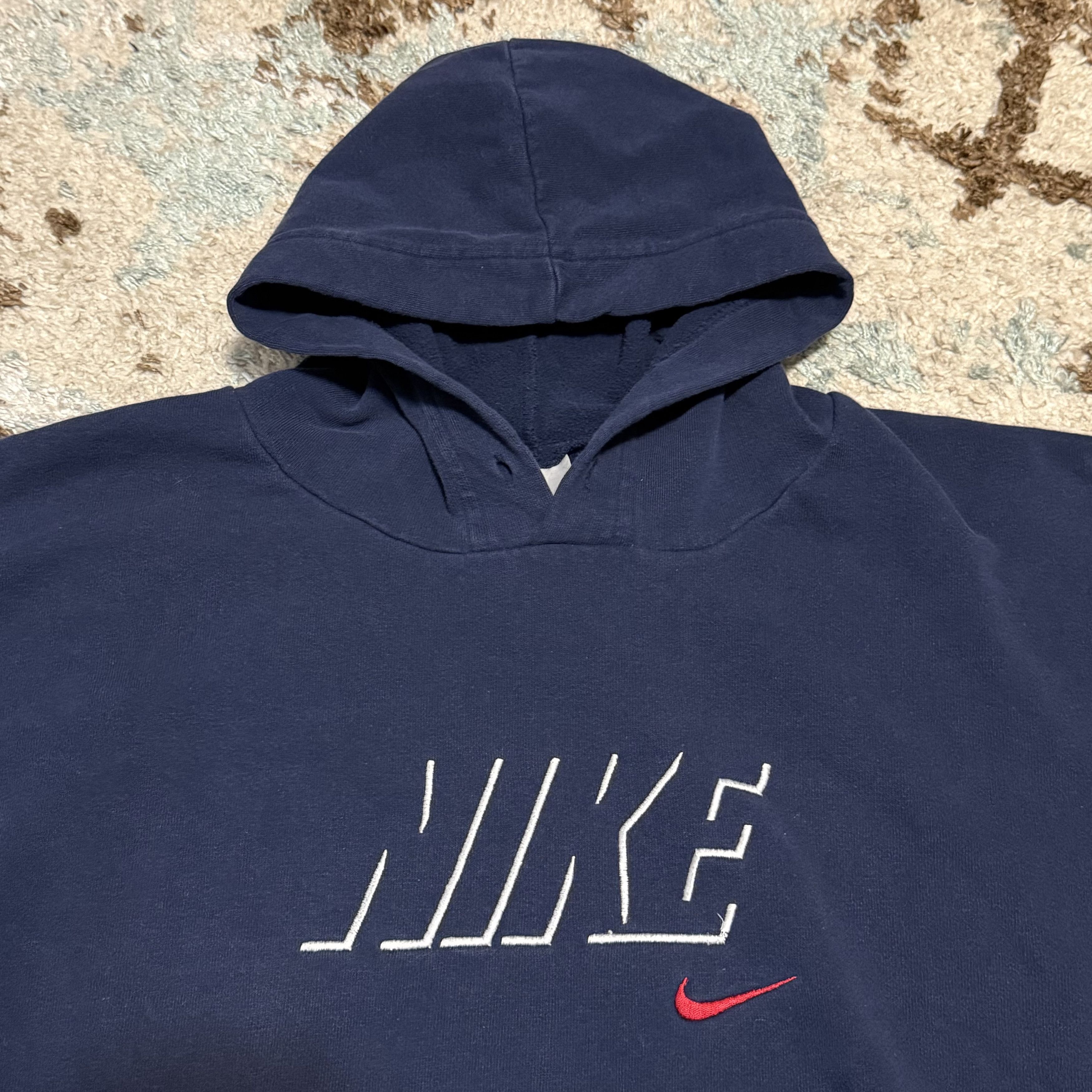 Nike × Vintage Vintage Nike Spellout Hoodie Size XL Navy Y2K Boxy Fit Size US XL / EU 56 / 4 - 2 Thumbnail