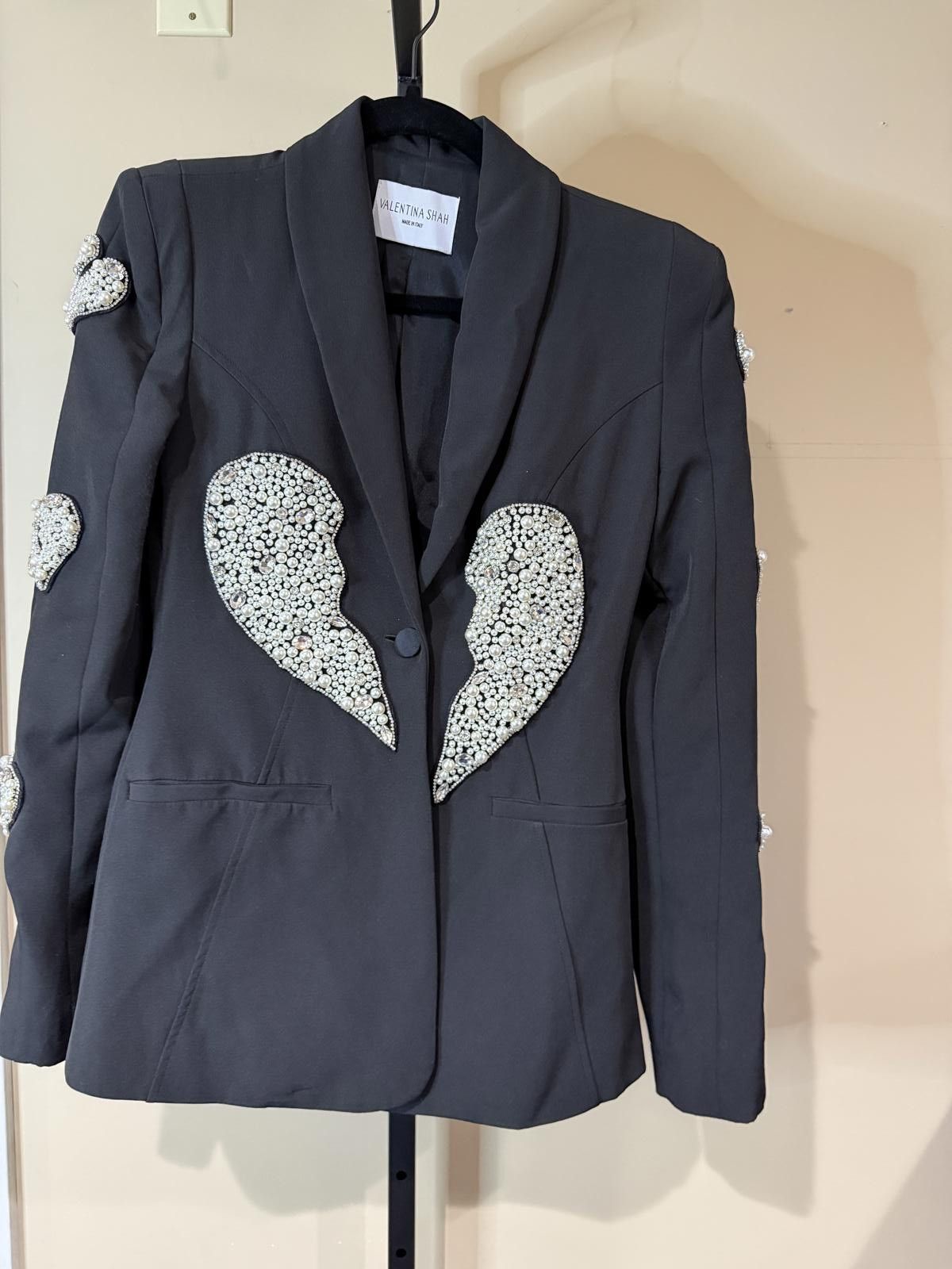 Other Valentina Shah Sz 2 Black Blazer Pearl Heart Embellishments Size XS / US 0-2 / IT 36-38 - 8 Thumbnail