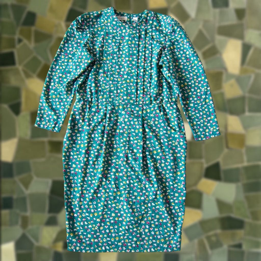 Vintage VINTAGE MS Chaus Dress Green Pink Floral Pocket Empire Waist Long Sleeve 12 Size XL / US 12-14 / IT 48-50 - 1 Thumbnail