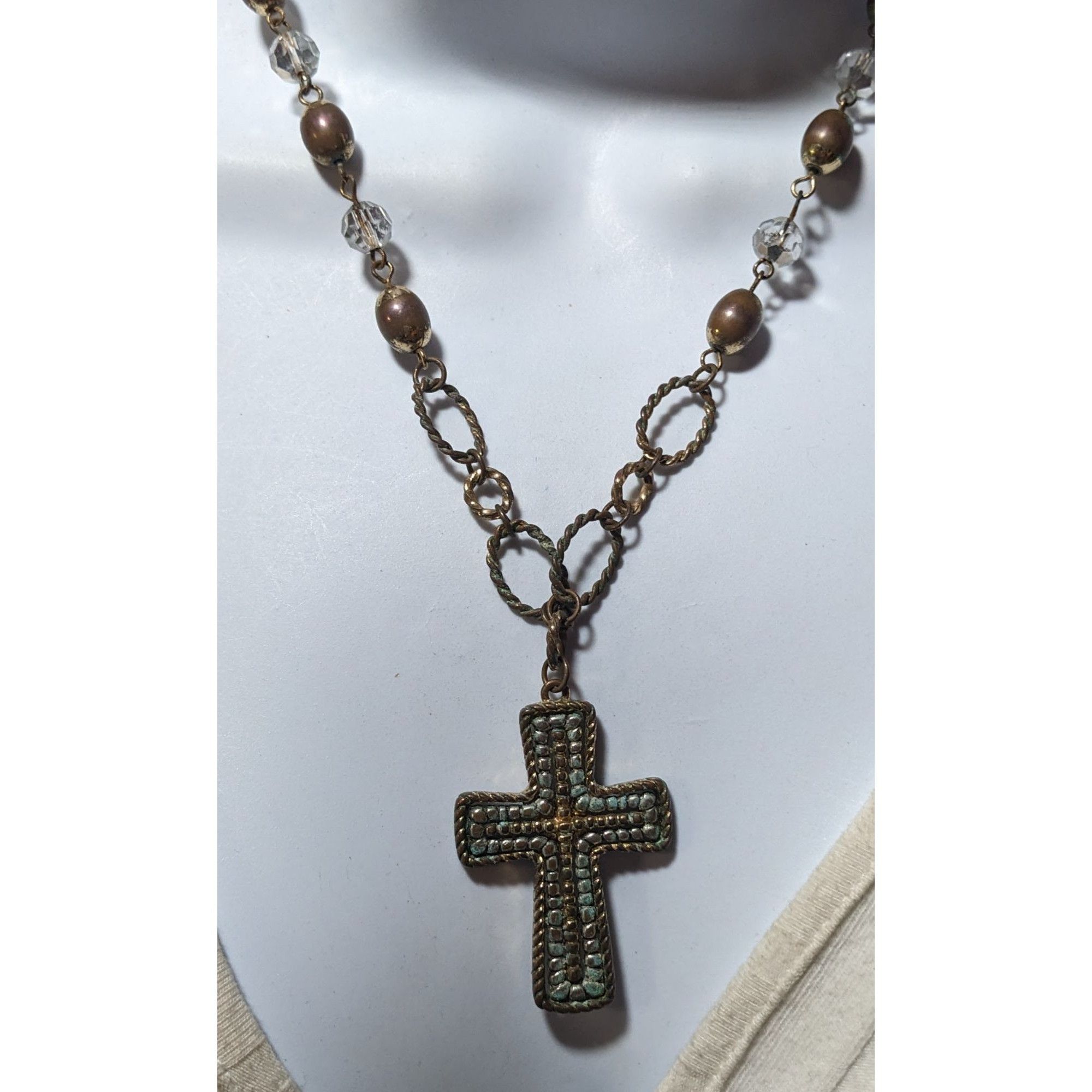 Other Vintage Multitone Metallic Beaded Cross Necklace Size ONE SIZE - 5 Thumbnail