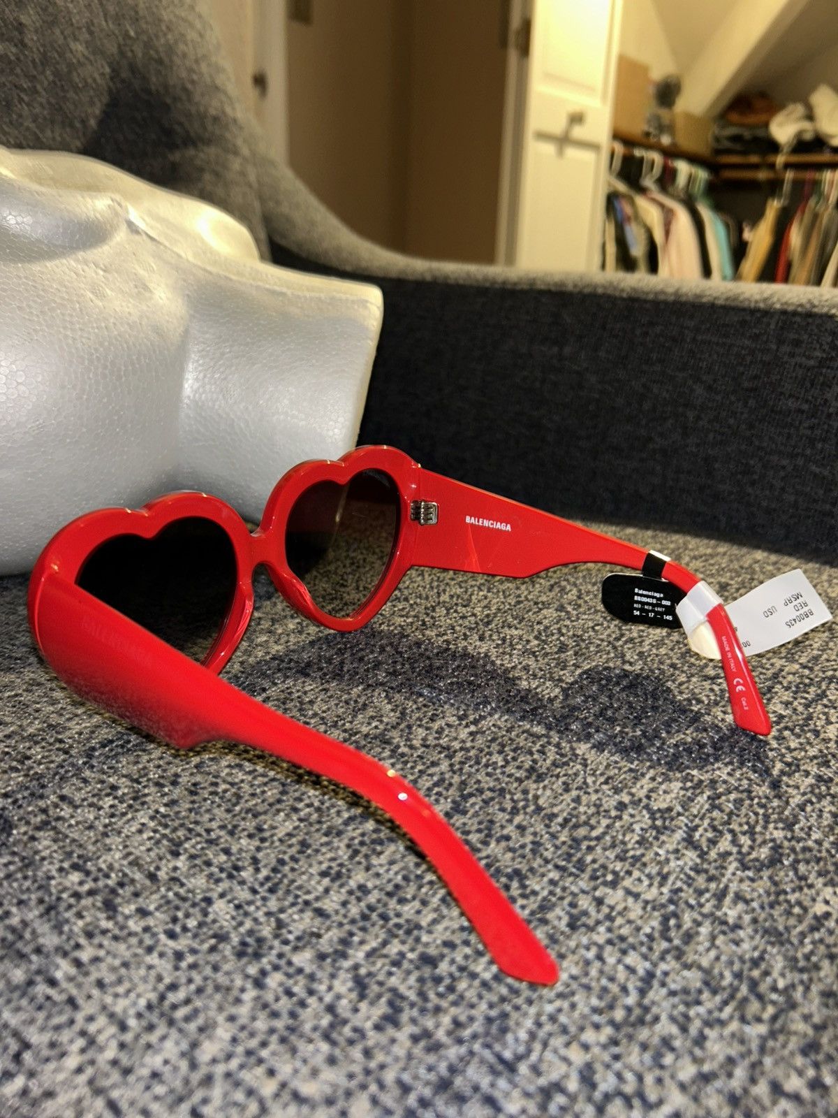 Balenciaga Balenciaga BB0043S 003 Red Heart Sunglasses Grey 54mm Size ONE SIZE - 7 Thumbnail