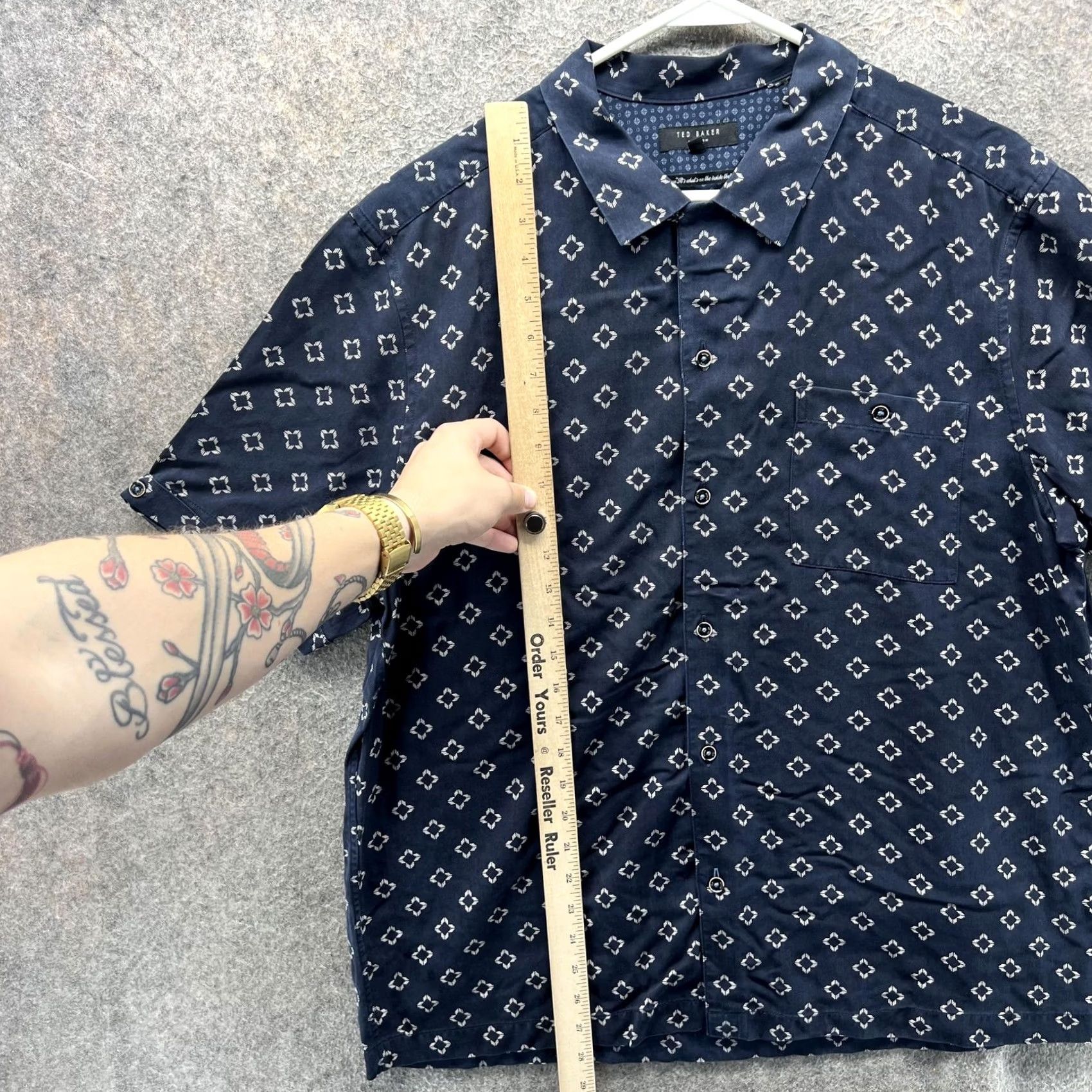 Ted Baker Ted Baker Shirt Mens XL Blue Geometric Short Sleeve Button Front Casual Top 5 Size US S / EU 44-46 / 1 - 5 Thumbnail