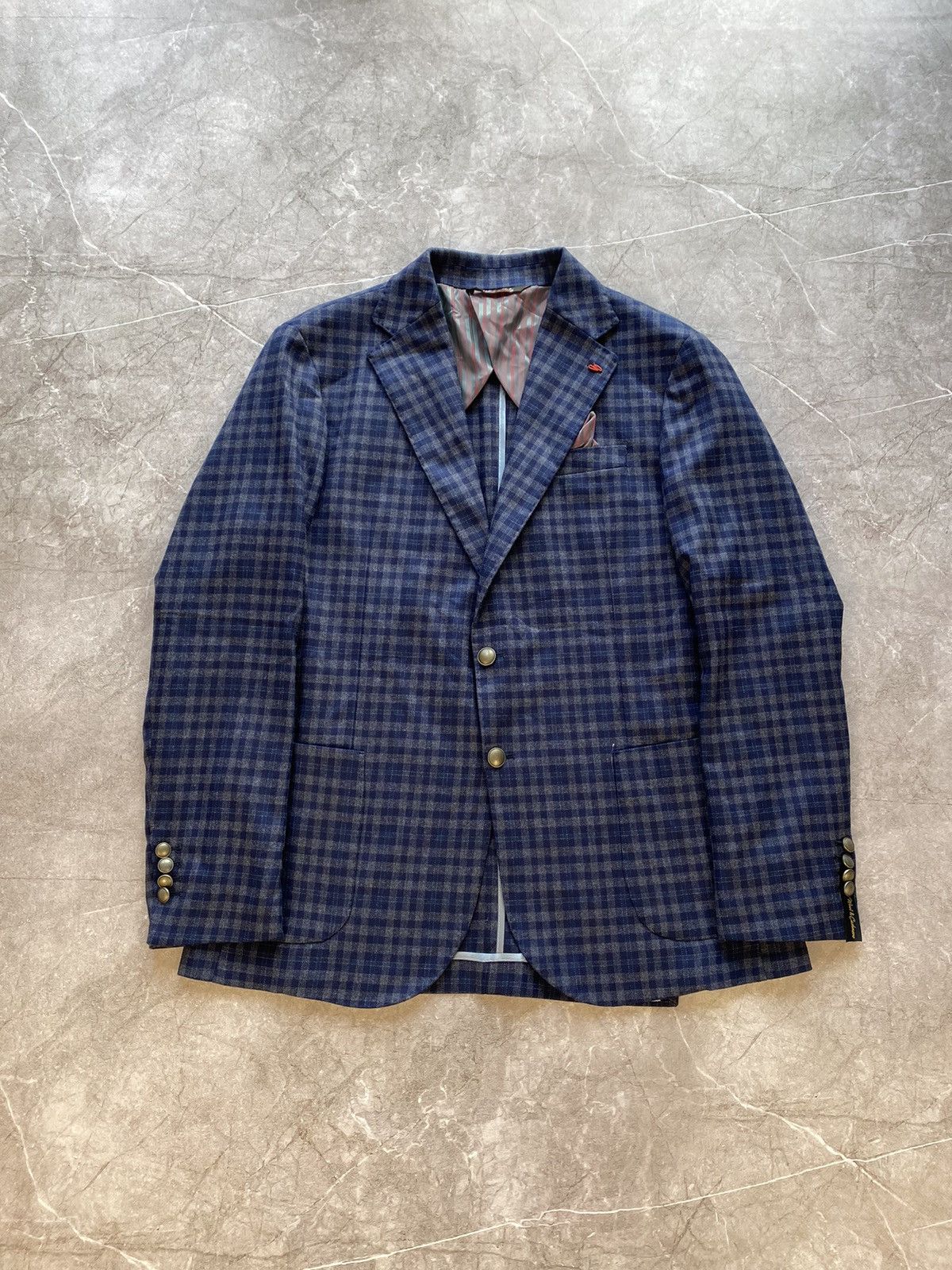 Designer Rare Linea Sartoriale Milano Check Thick Flannel Wool Blazer Size 52R - 2 Thumbnail