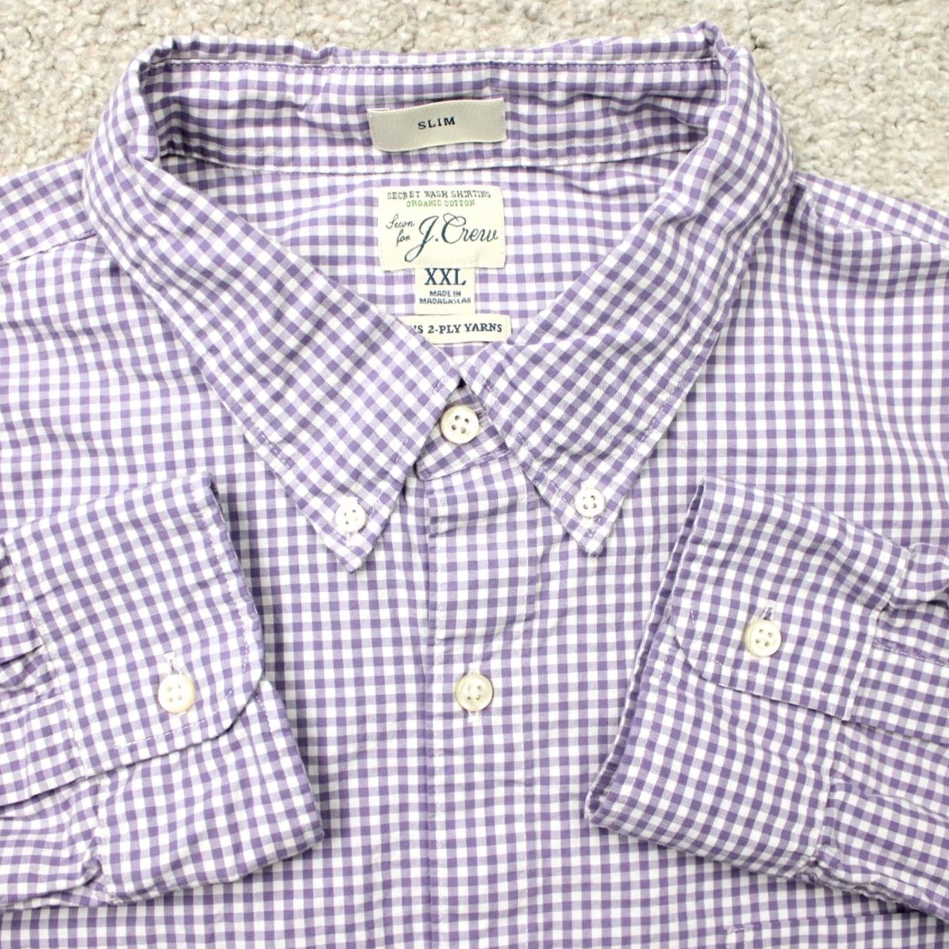 J.Crew J. Crew Button-Up Shirt Mens 2XL Slim Purple Plaid 100's Cotton Blend L/S Size US XXL / EU 58 / 5 - 2 Thumbnail