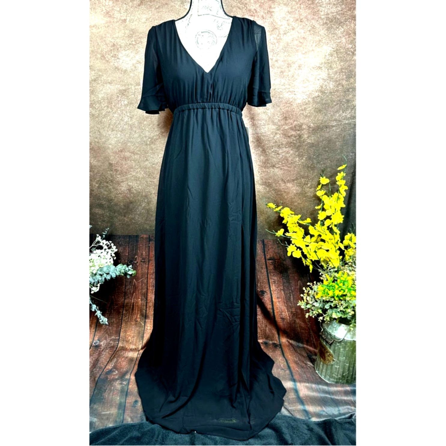 Show Me Your Mumu Emily Empire Maxi Dress Black Chiffon S