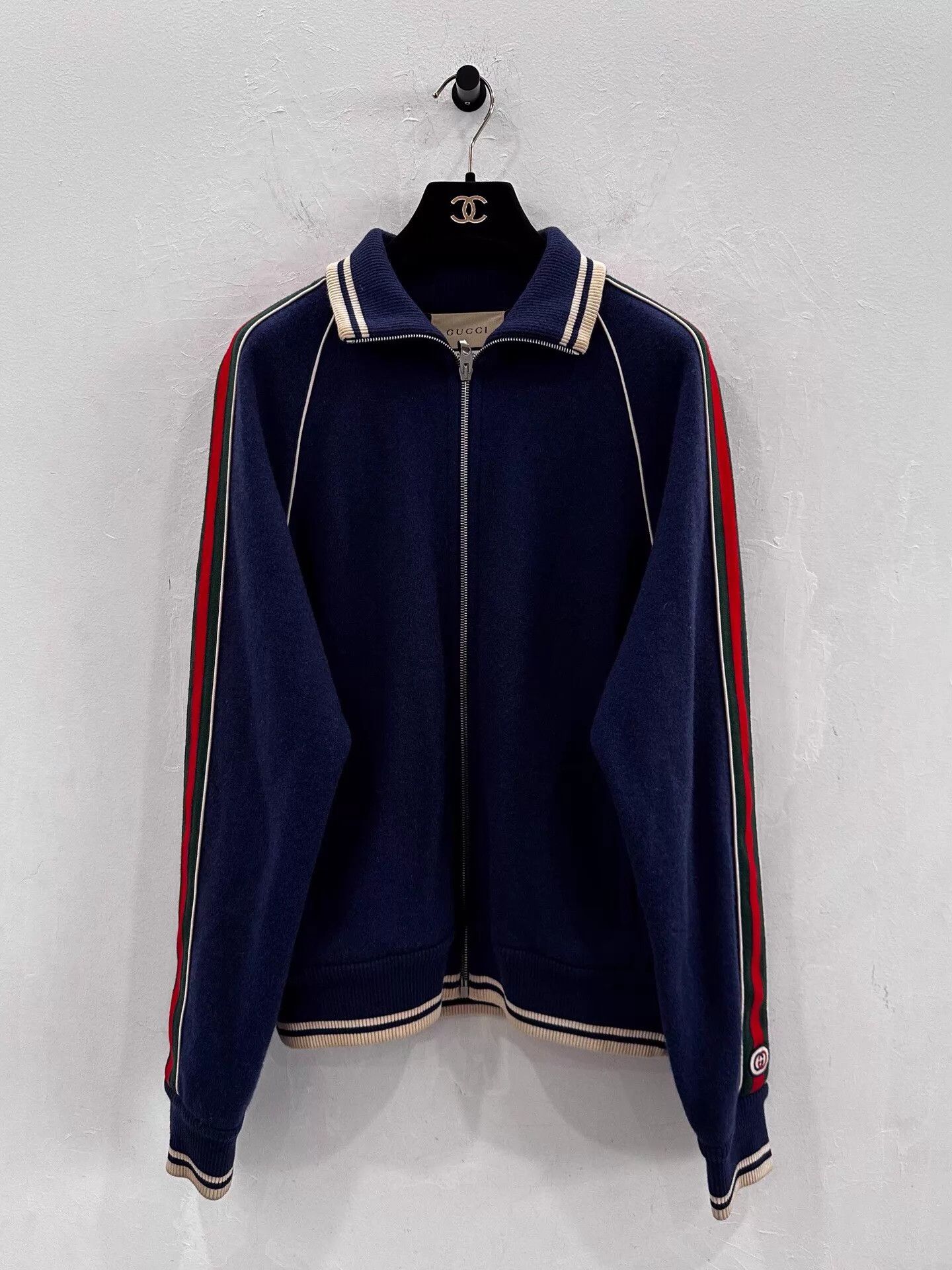 Gucci Gucci Blue Cashmere GG Logo Side Red Green Web Jacket S Size US S / EU 44-46 / 1 - 1 Thumbnail