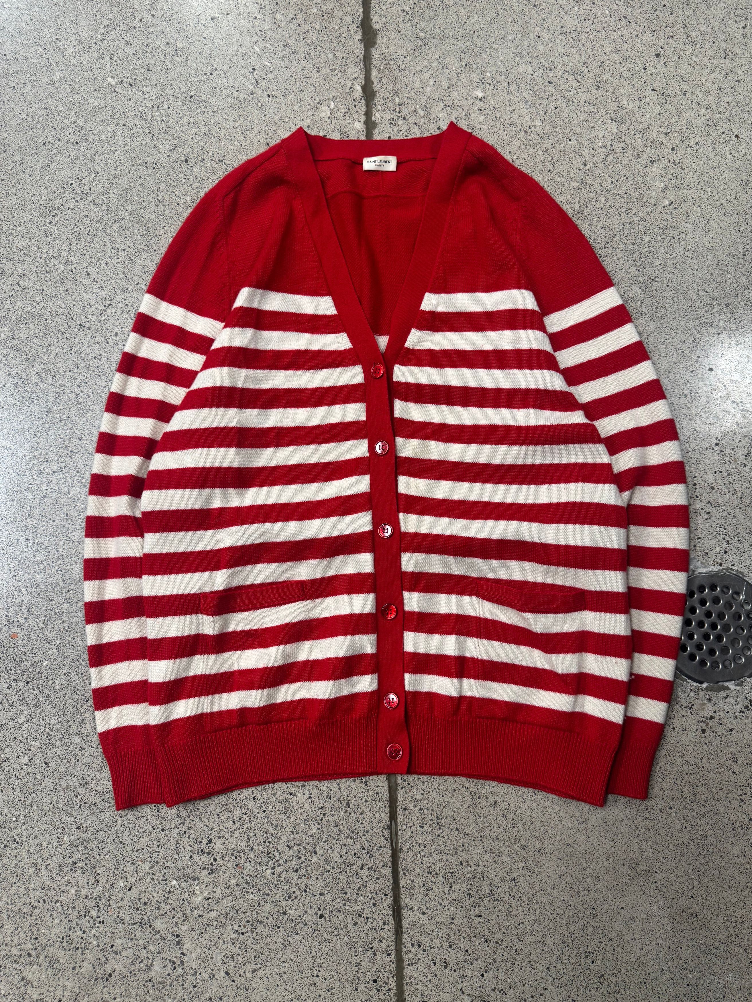 Saint Laurent Paris 2015 Saint Laurent By Hedi Slimane Wool Red/White Striped Cardigan Size US M / EU 48-50 / 2 - 1 Thumbnail