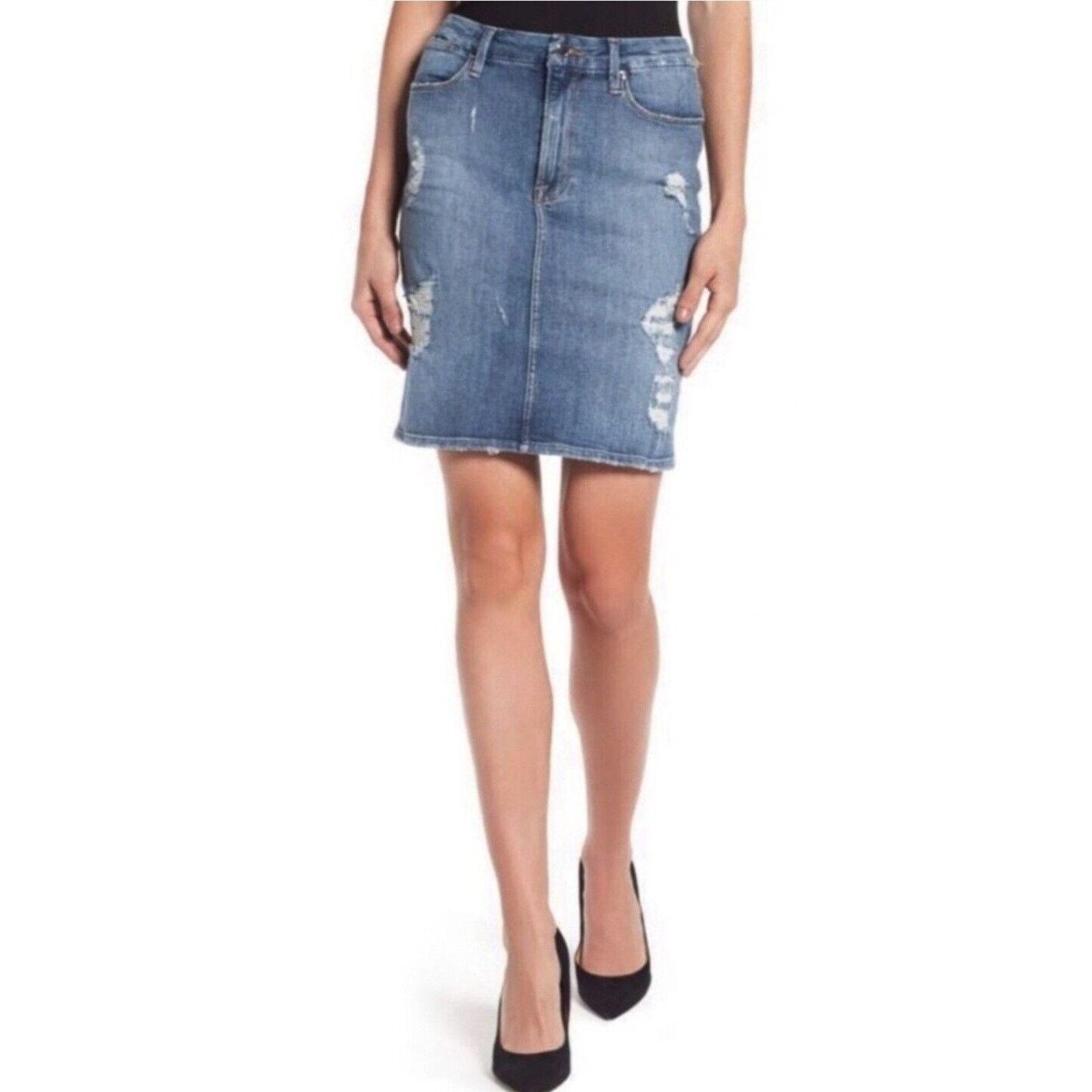 Good American GOOD AMERICAN Kardashian High Waist Pencil Distressed 10/30 Size 32" / US 10 / IT 46 - 2 Thumbnail