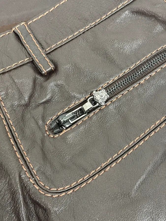 Vintage 1990s Gianni Versace Brown Leather Biker Pants Size US 32 / EU 48 - 10 Thumbnail