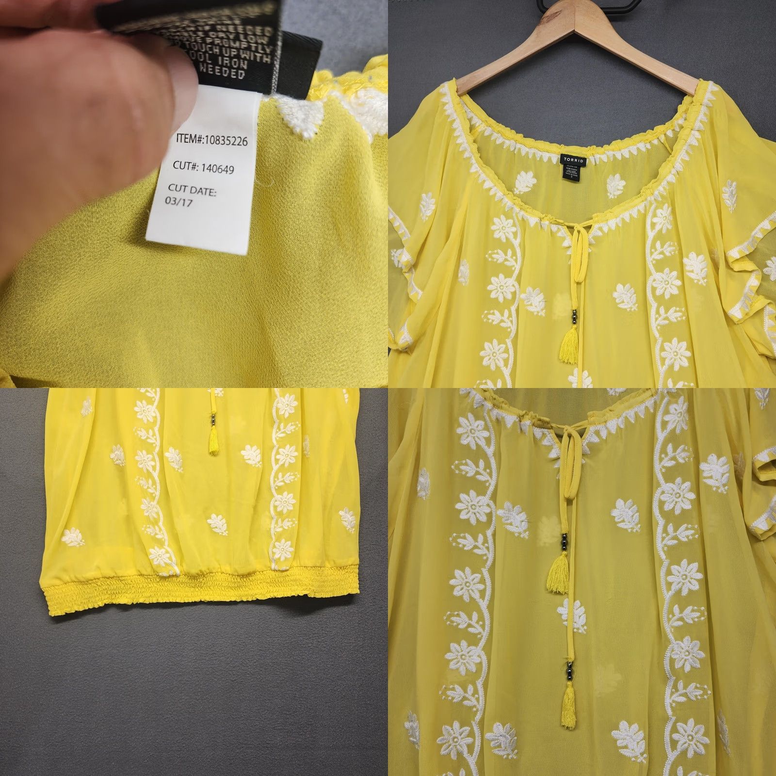 Torrid Torrid Top Womens 3XL Yellow Embroidered Peasant Boho Tassel Flutter Sleeve Shirt Blouse Womens +3XL Size XXL / US 16-18 / IT 52-54 - 8 Thumbnail